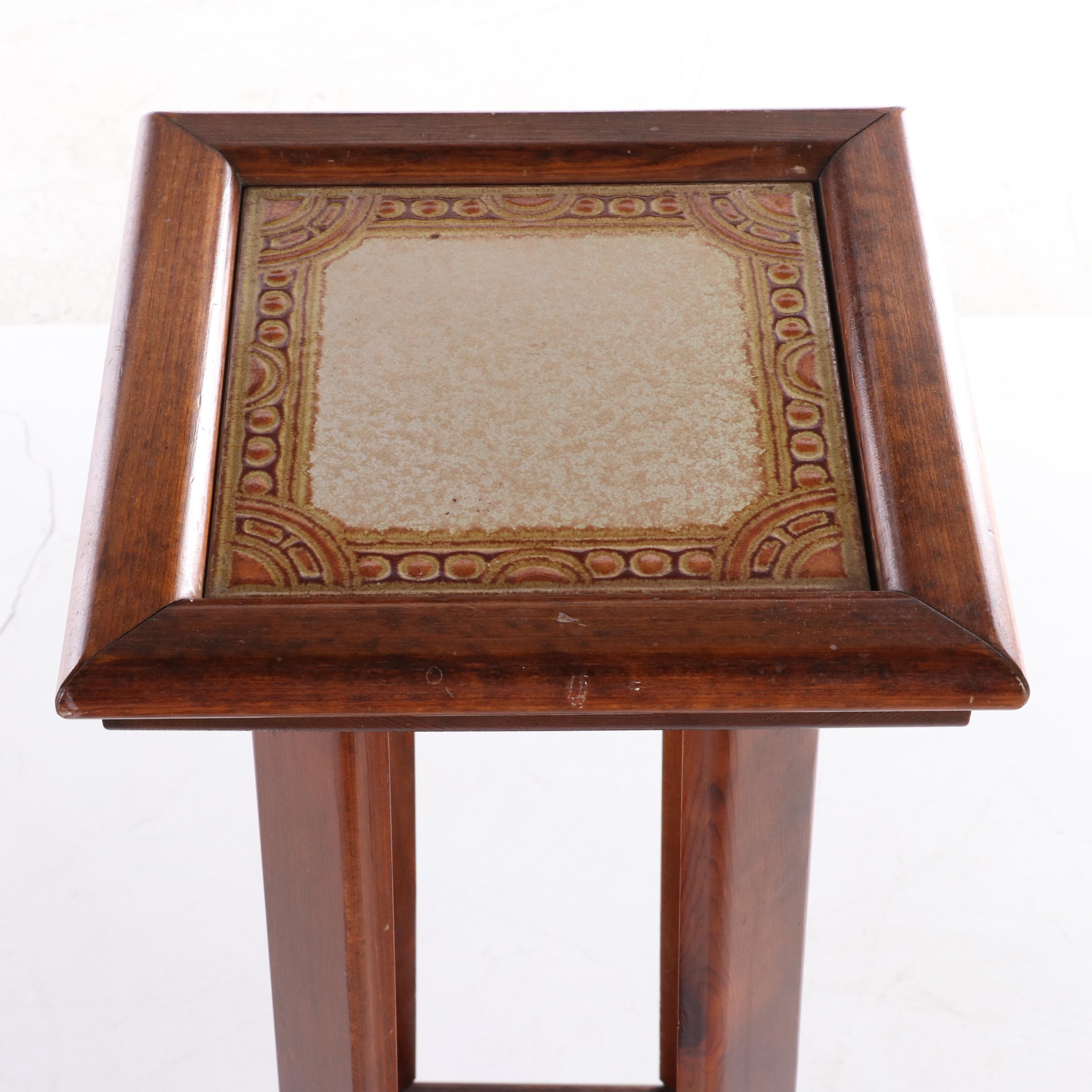 Arts and Crafts Style Oak Side Table Plus Pine and Tile Top Plant Stand