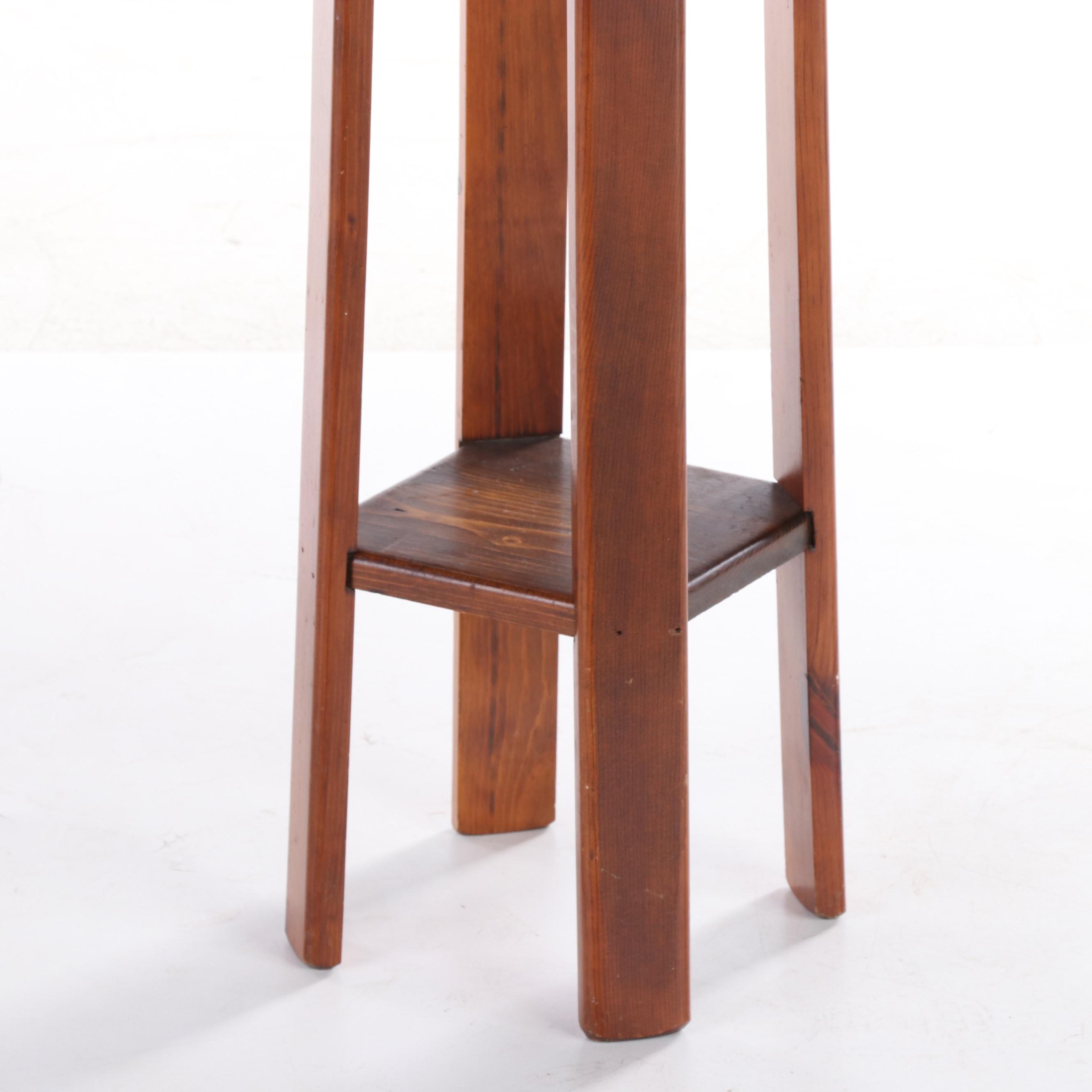 Arts and Crafts Style Oak Side Table Plus Pine and Tile Top Plant Stand