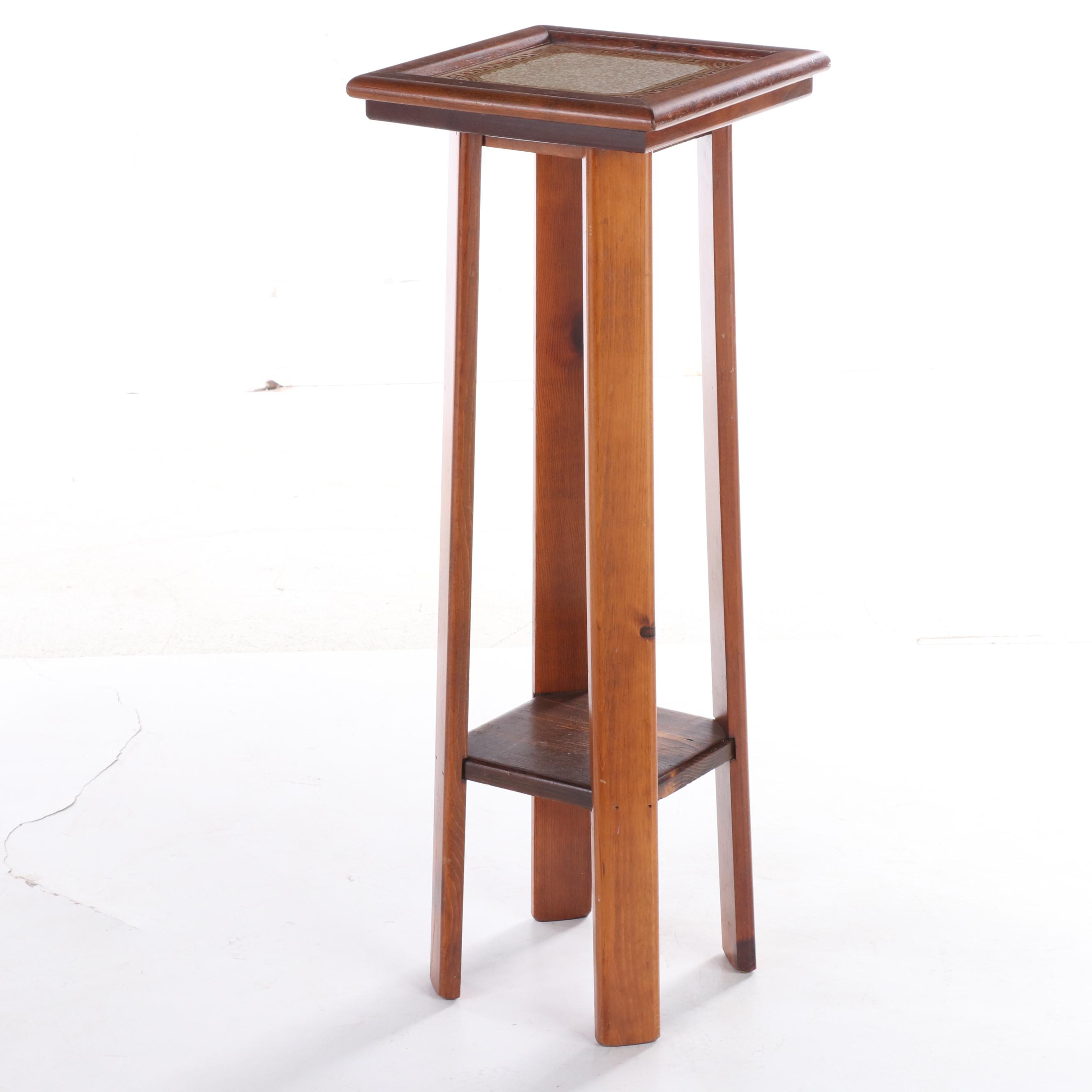 Arts and Crafts Style Oak Side Table Plus Pine and Tile Top Plant Stand