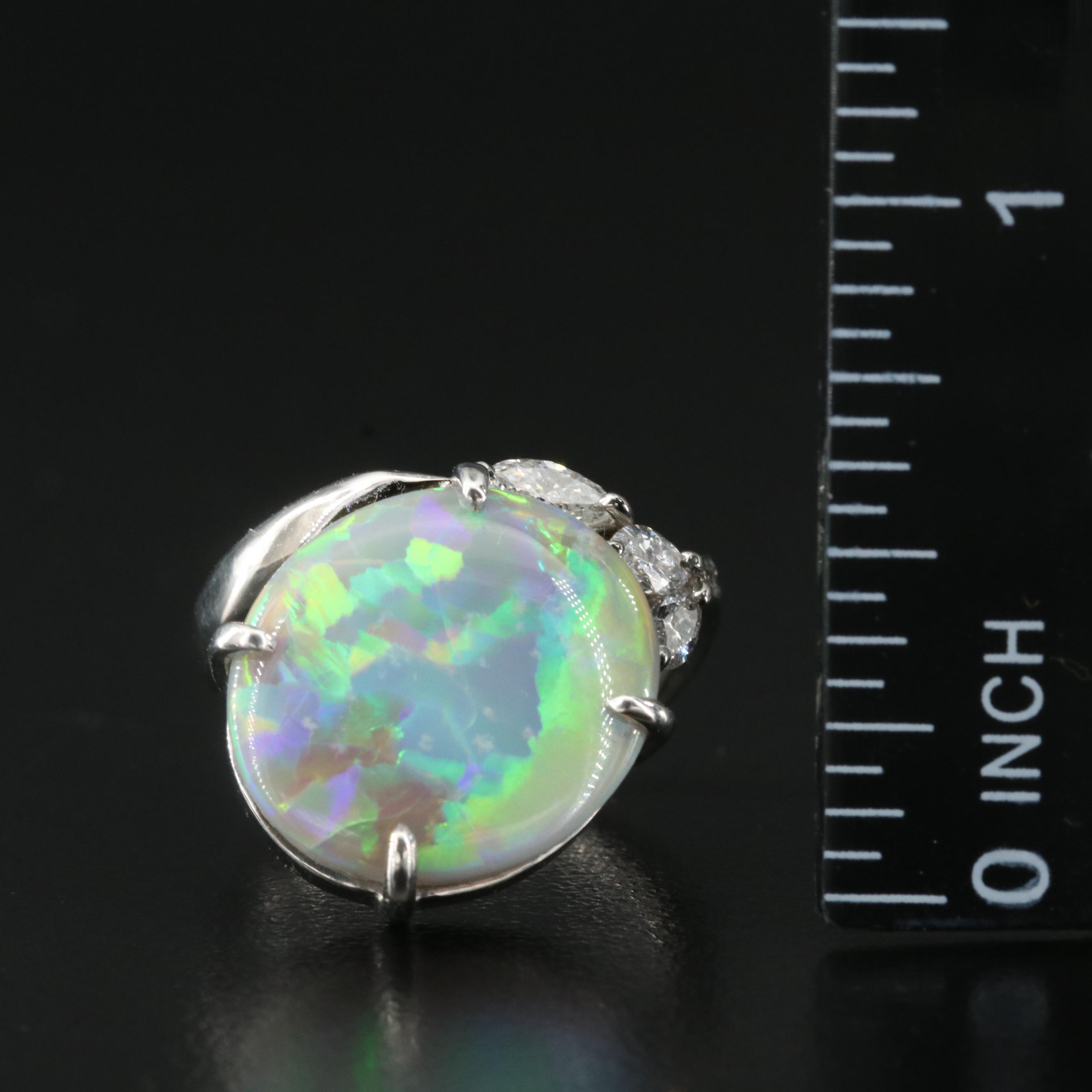 Vintage Platinum Opal and Diamond Ring