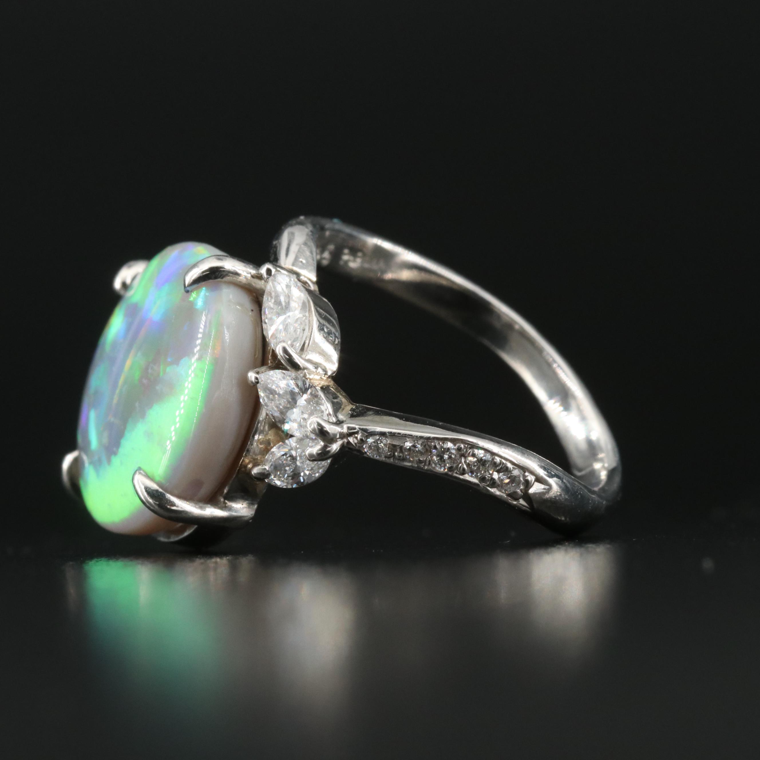 Vintage Platinum Opal and Diamond Ring