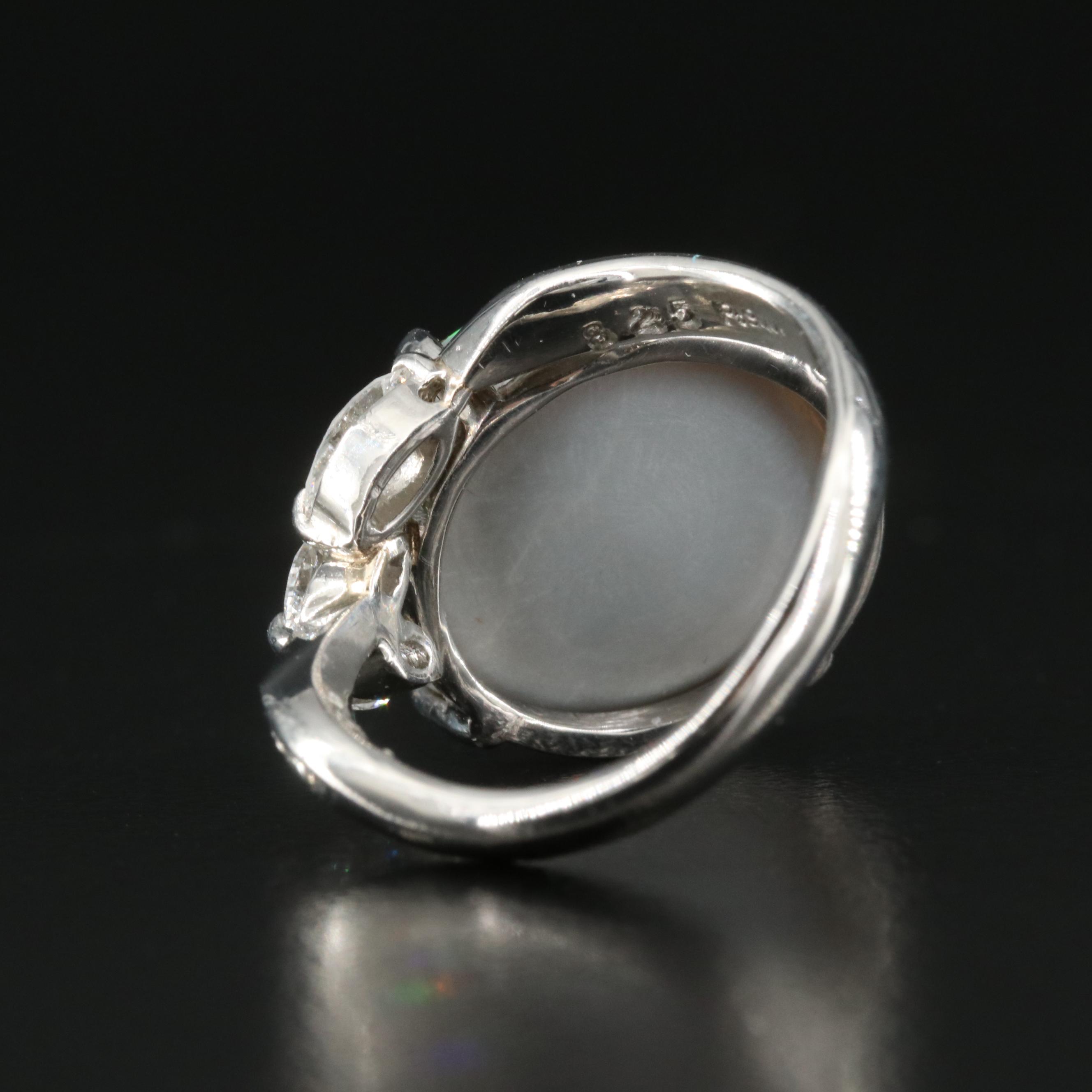 Vintage Platinum Opal and Diamond Ring