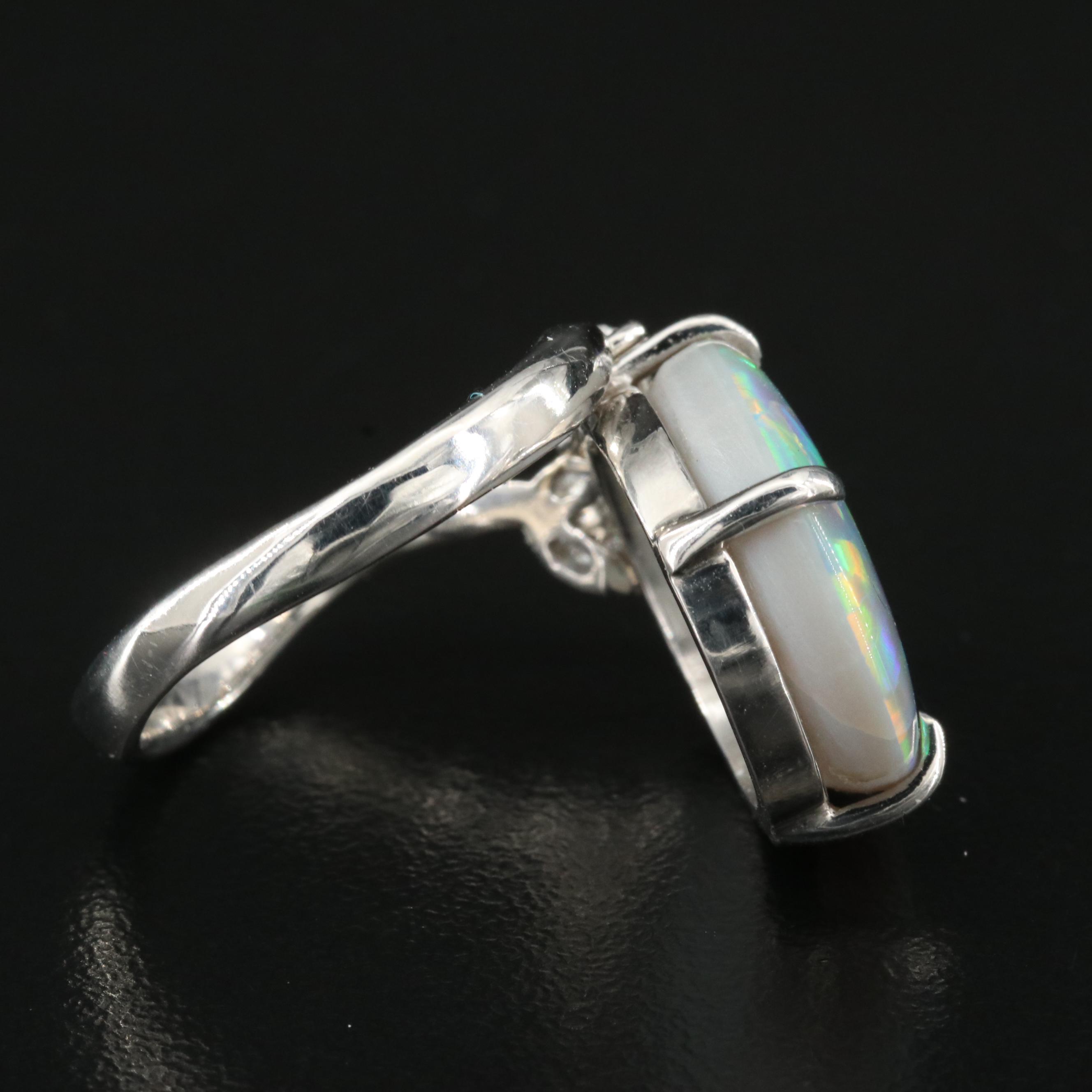 Vintage Platinum Opal and Diamond Ring