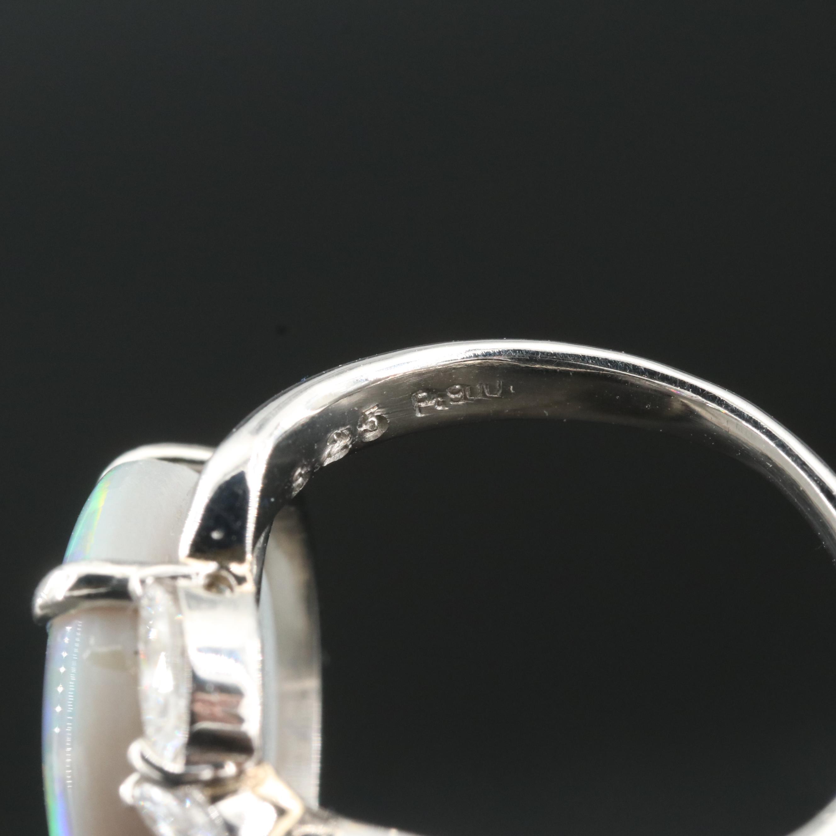 Vintage Platinum Opal and Diamond Ring