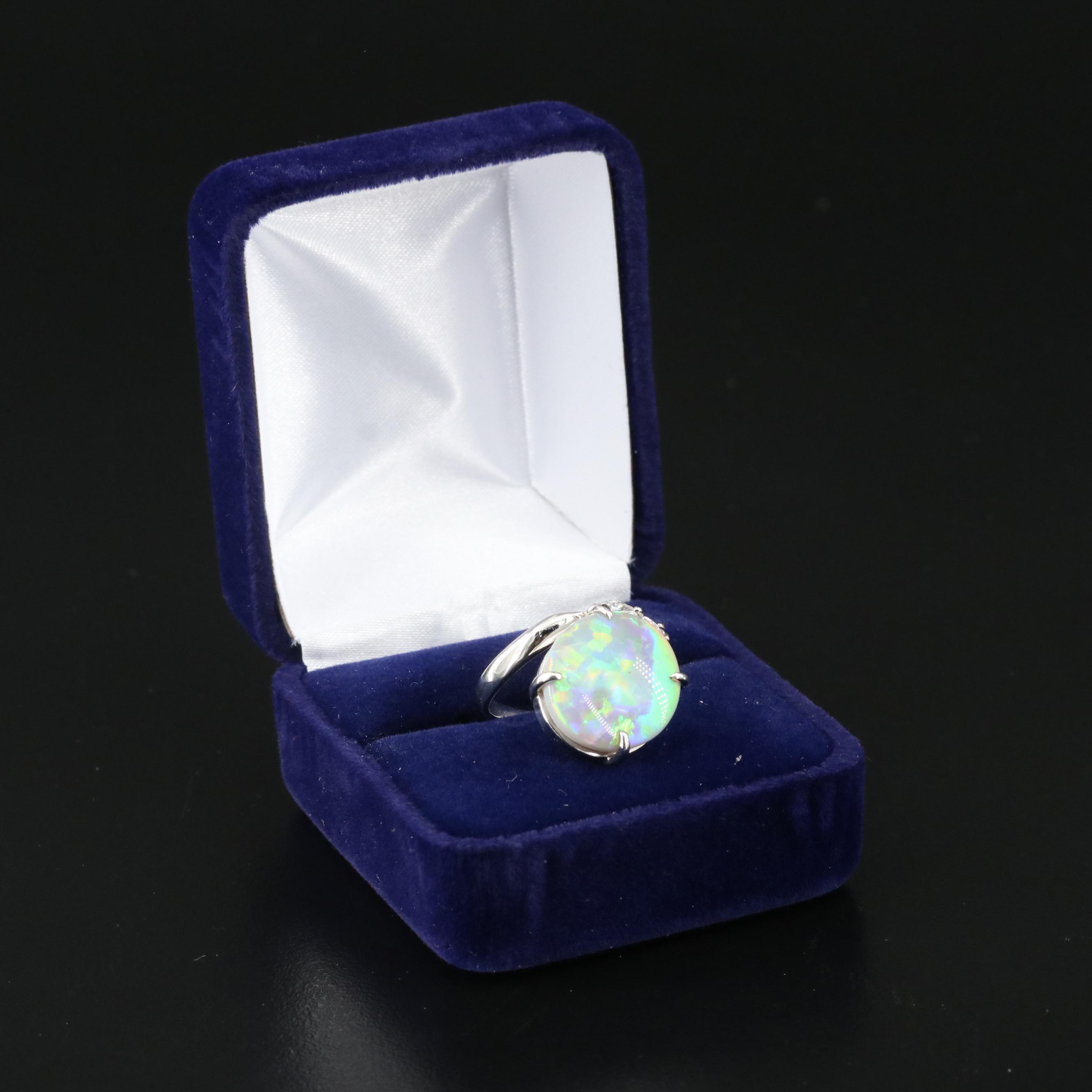 Vintage Platinum Opal and Diamond Ring