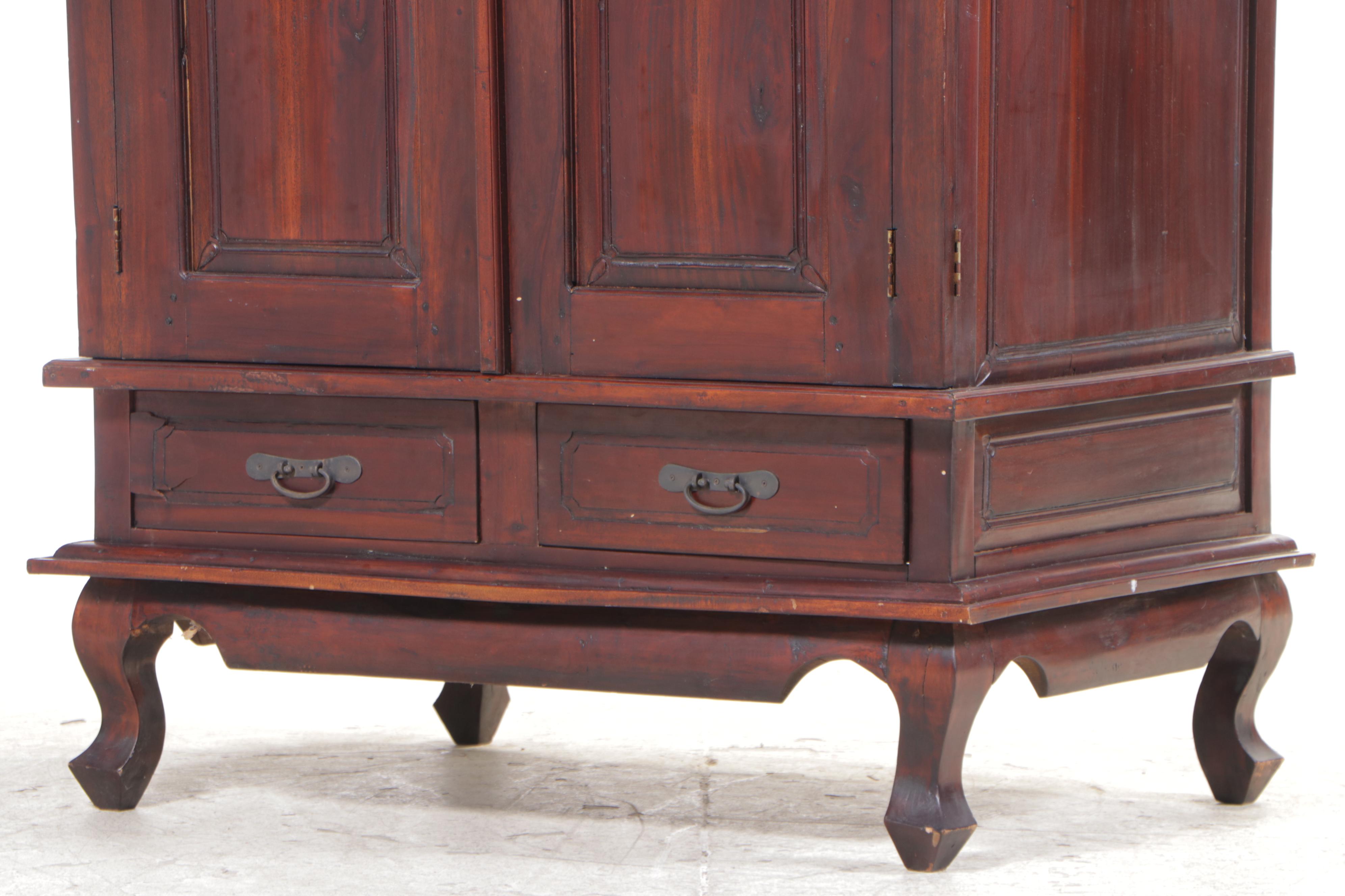 French Provincial Style Mahogany Finish Armoire / Entertainment Cabinet