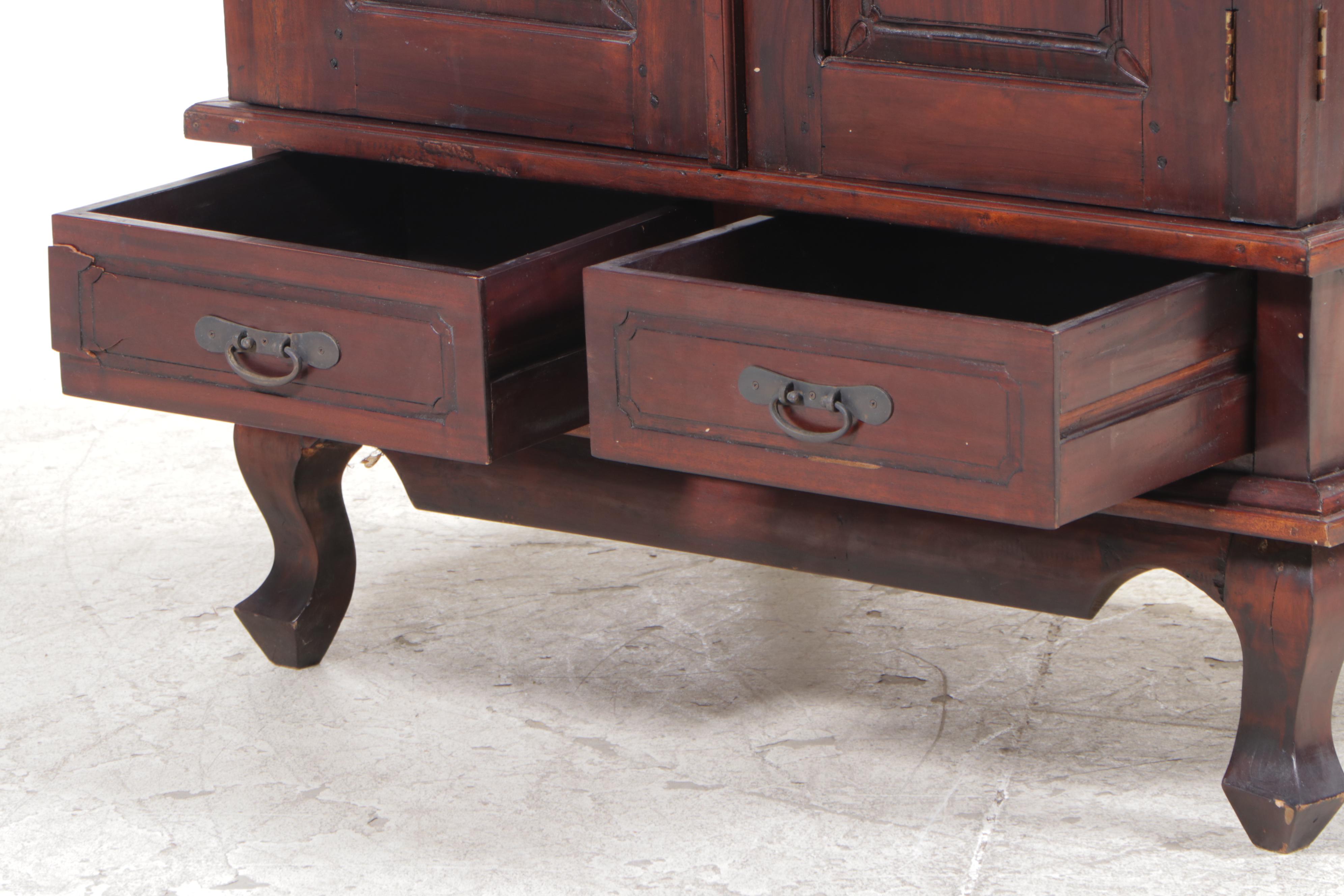 French Provincial Style Mahogany Finish Armoire / Entertainment Cabinet