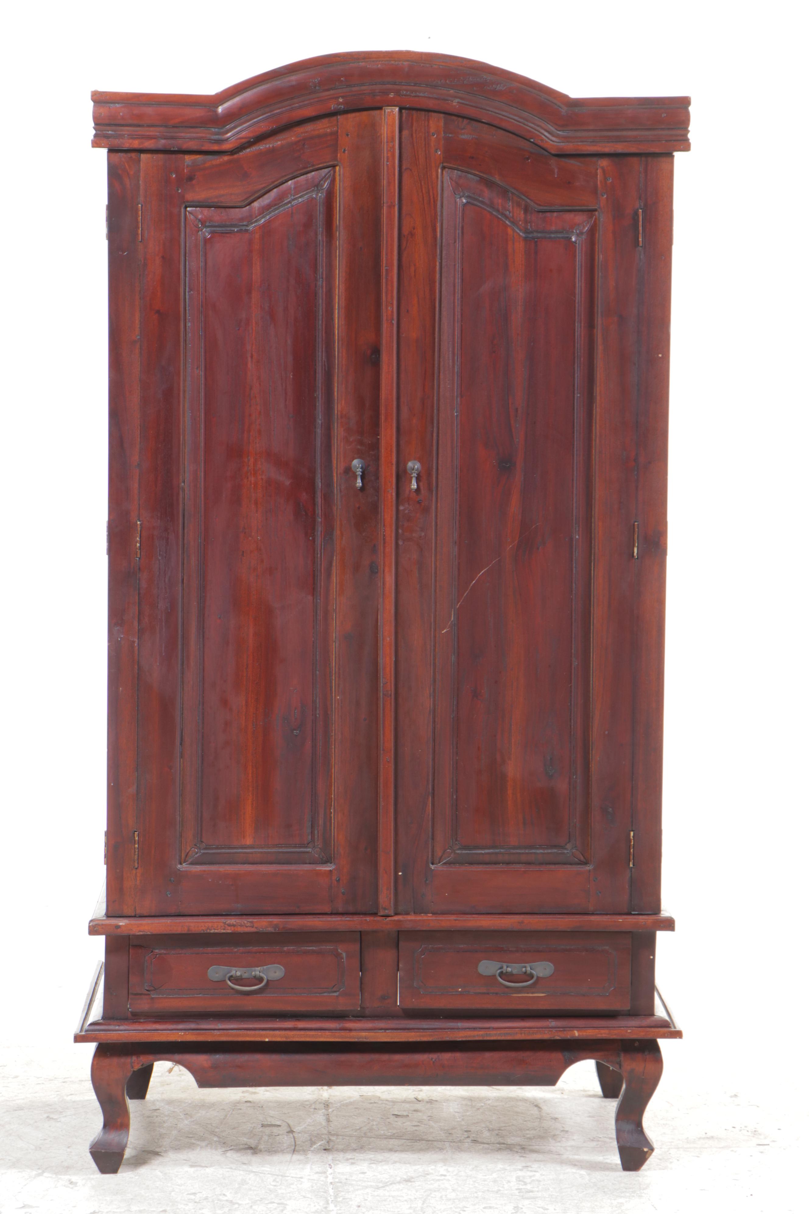 French Provincial Style Mahogany Finish Armoire / Entertainment Cabinet