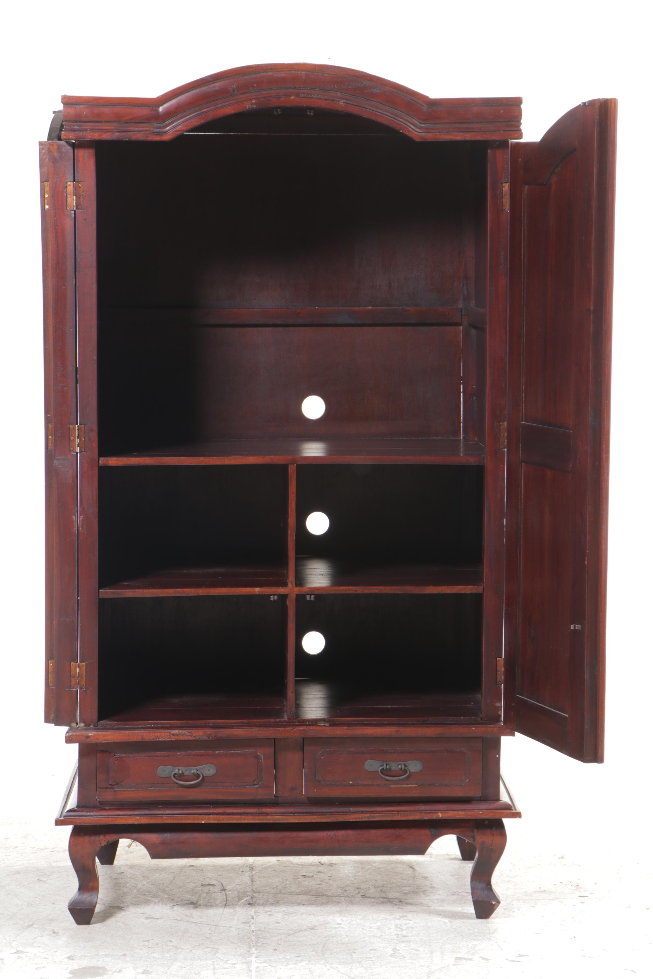 French Provincial Style Mahogany Finish Armoire / Entertainment Cabinet