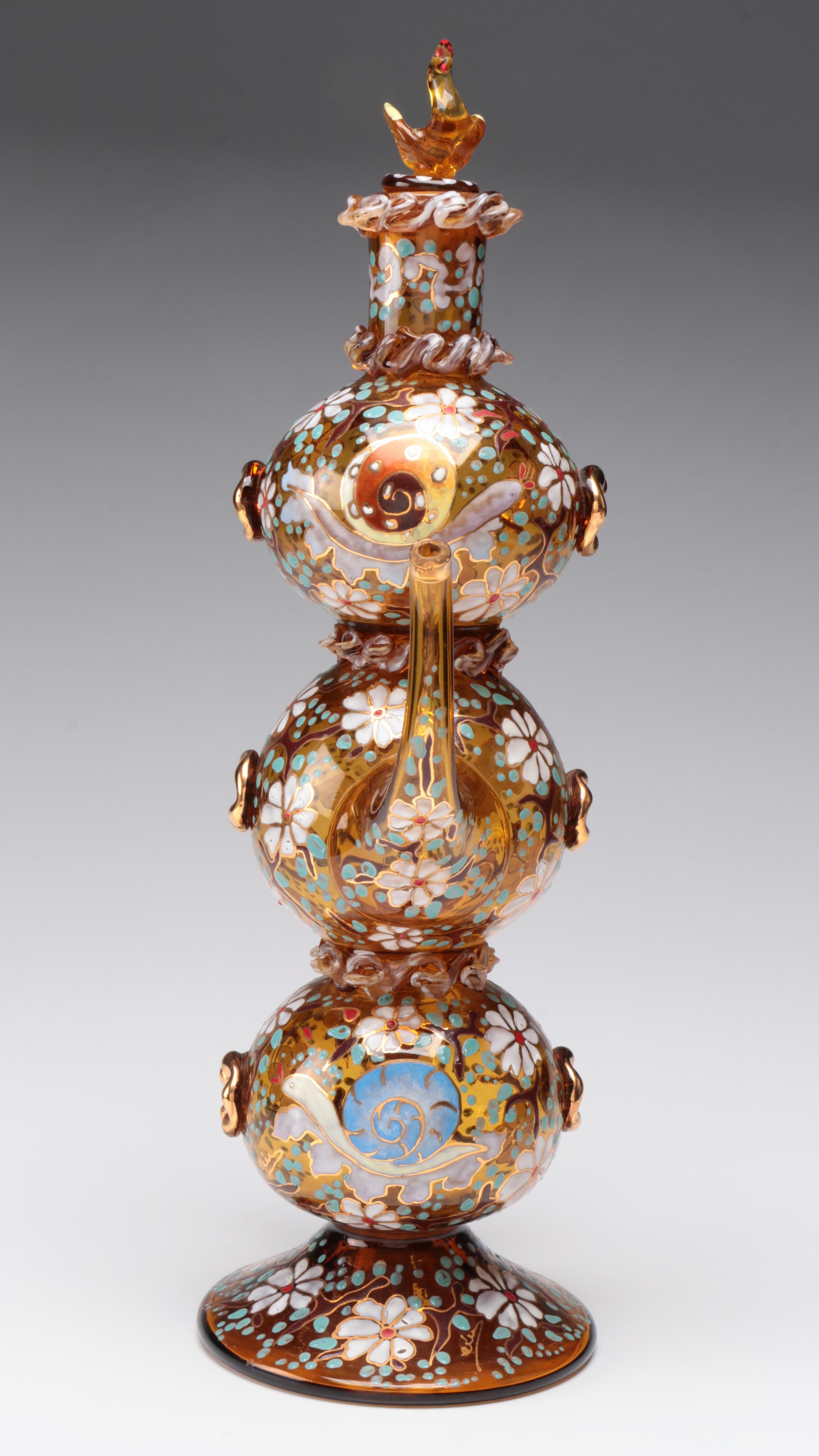 Spanish Moser Style Enameled Glass Ewer