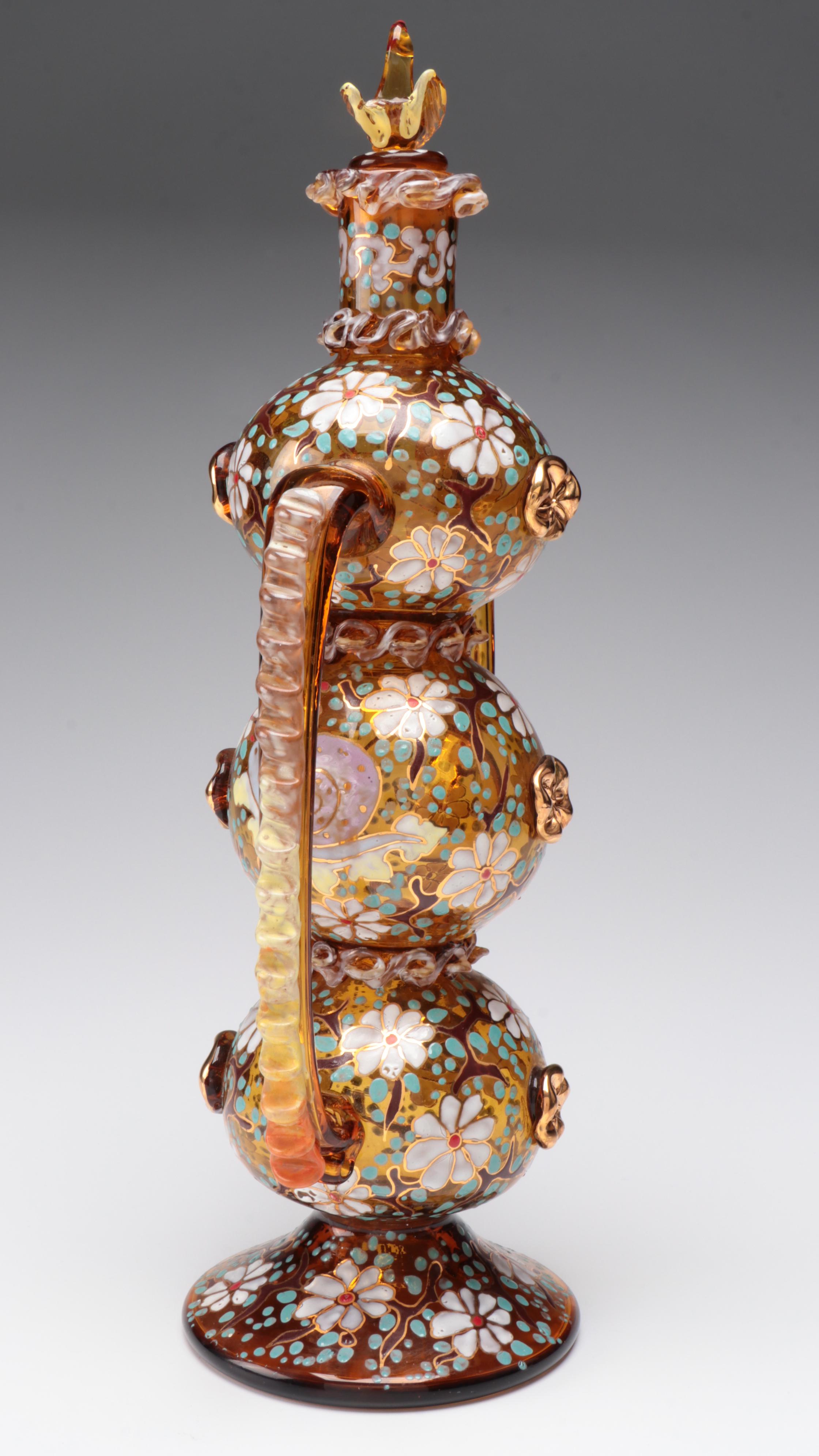 Spanish Moser Style Enameled Glass Ewer