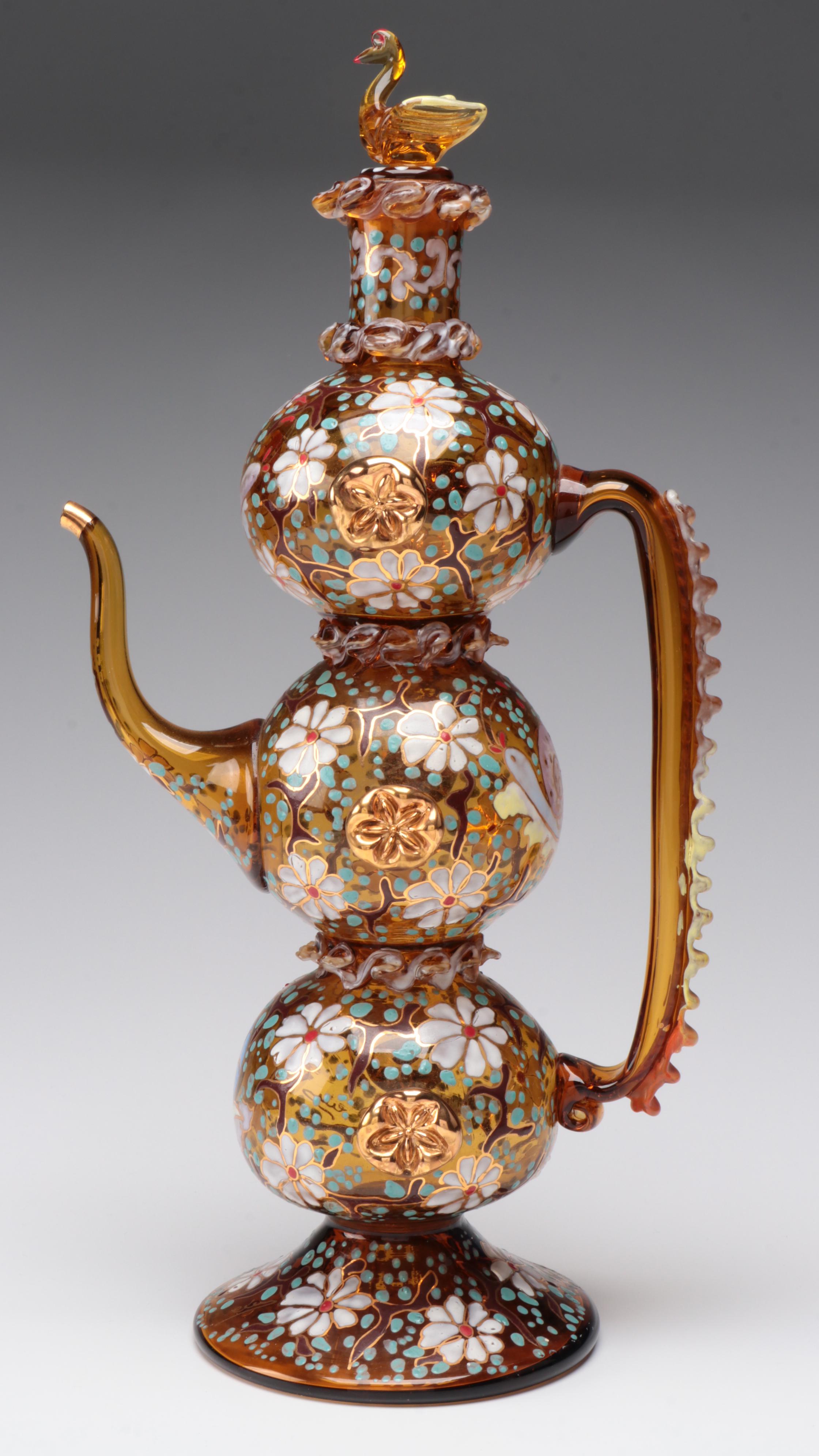 Spanish Moser Style Enameled Glass Ewer