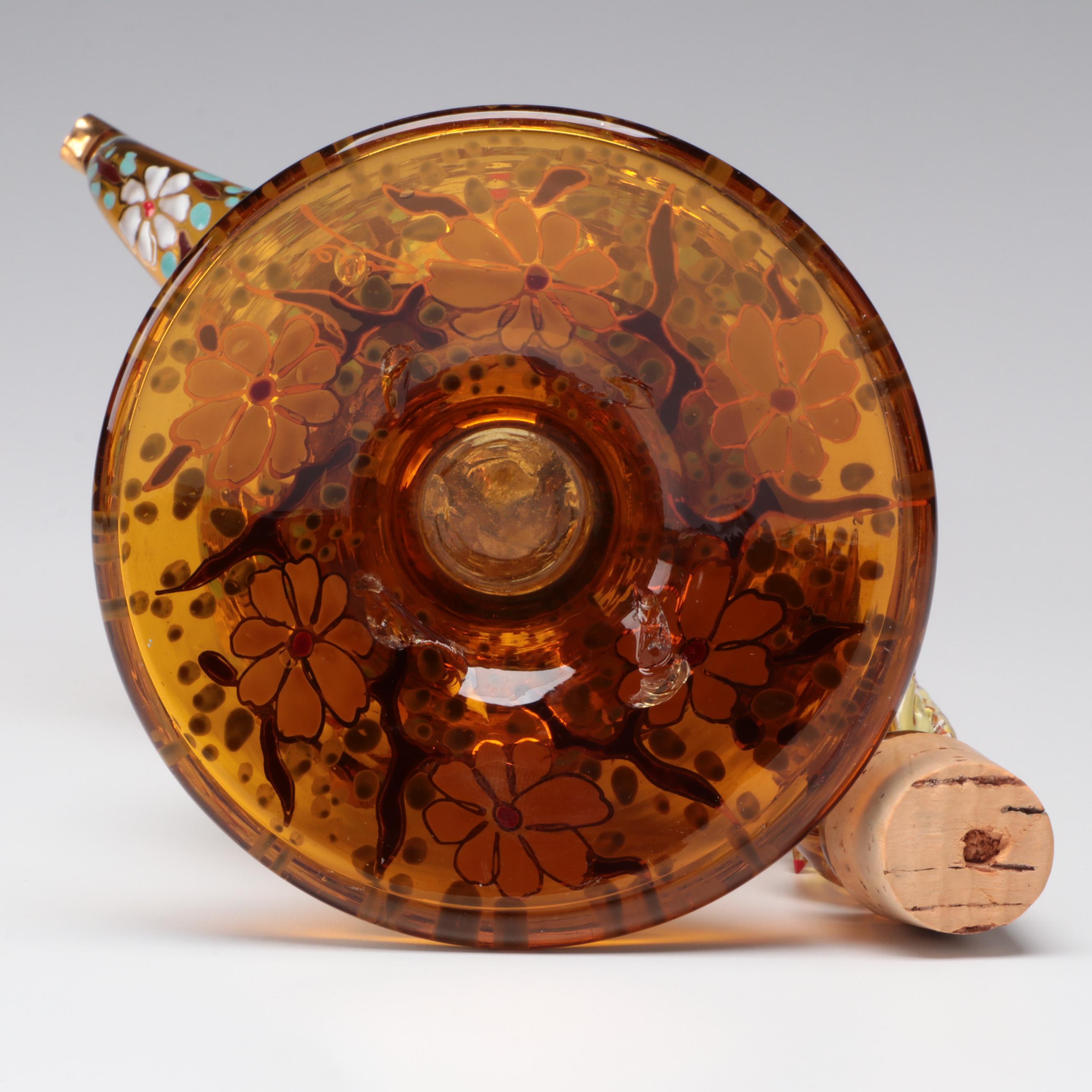 Spanish Moser Style Enameled Glass Ewer