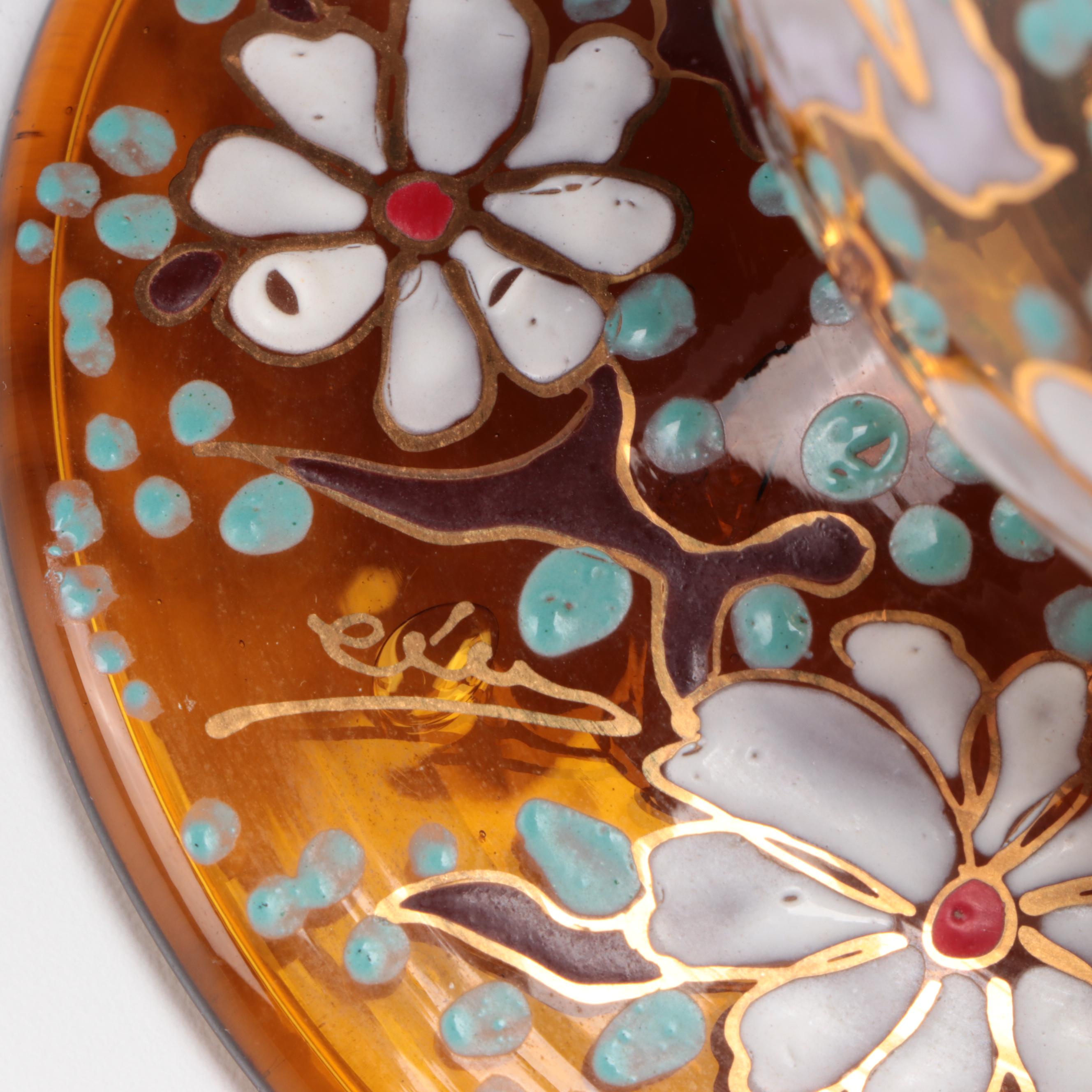 Spanish Moser Style Enameled Glass Ewer