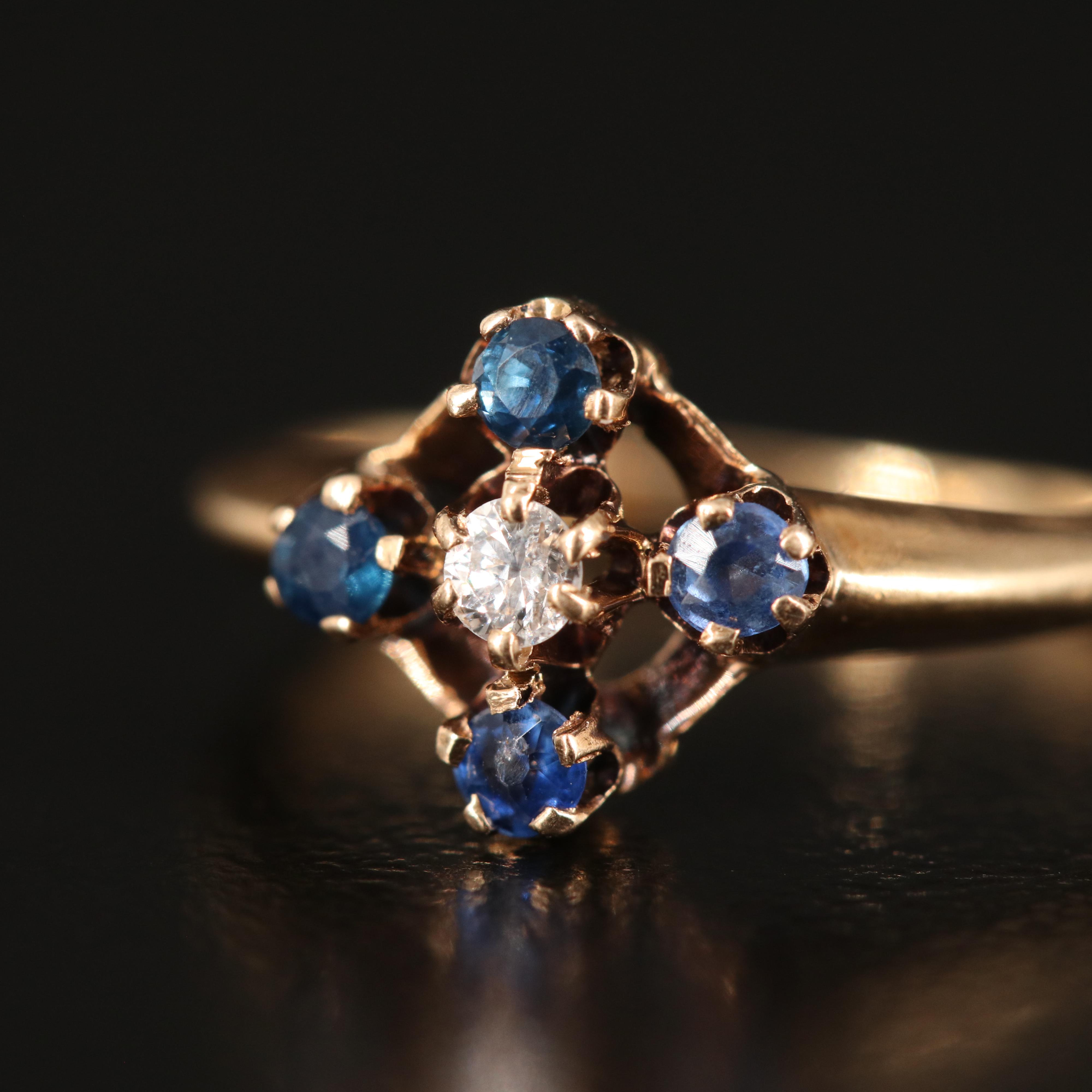 14K Diamond and Sapphire Ring