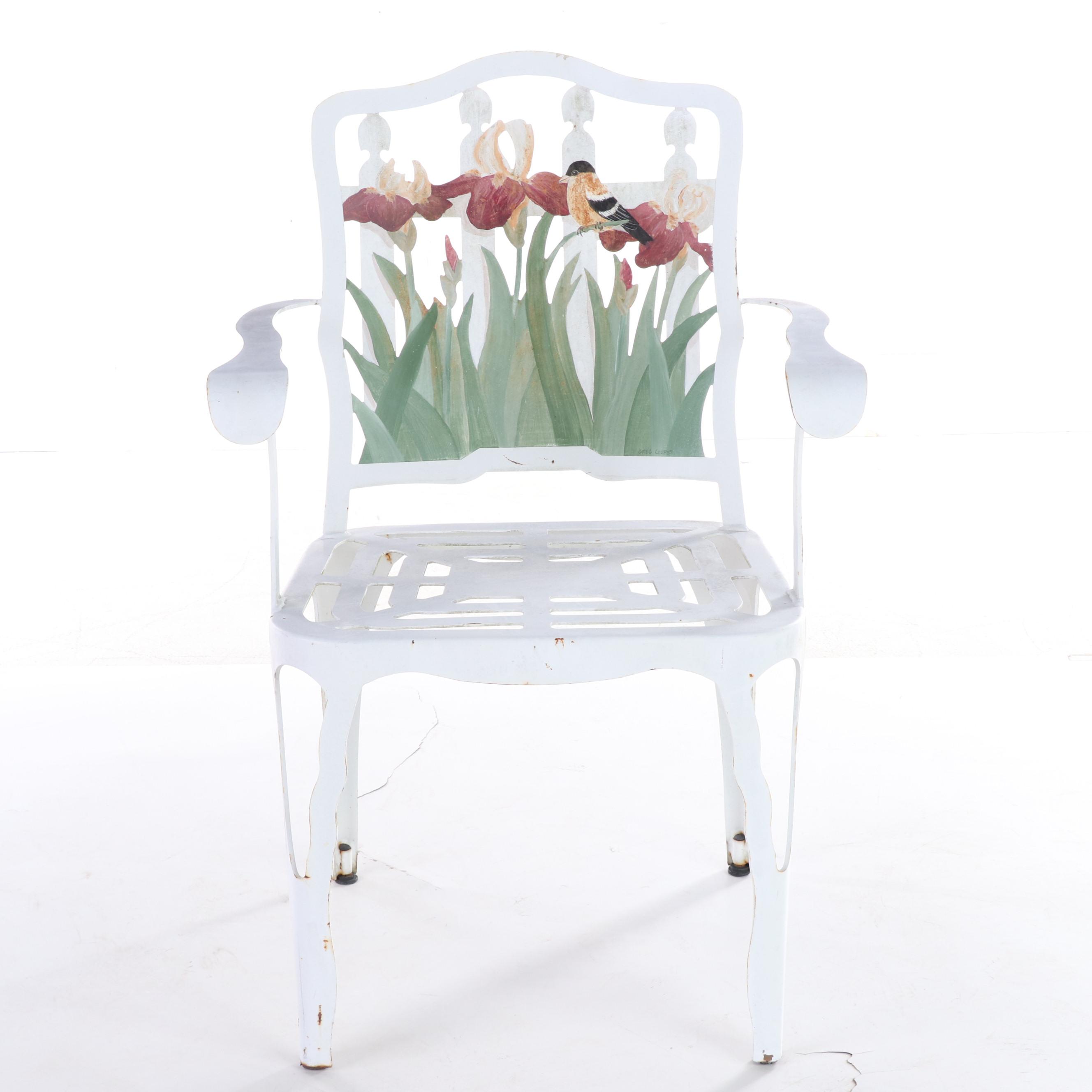 Paint-Decorated Metal Armchair with Floral and Bird Motifs