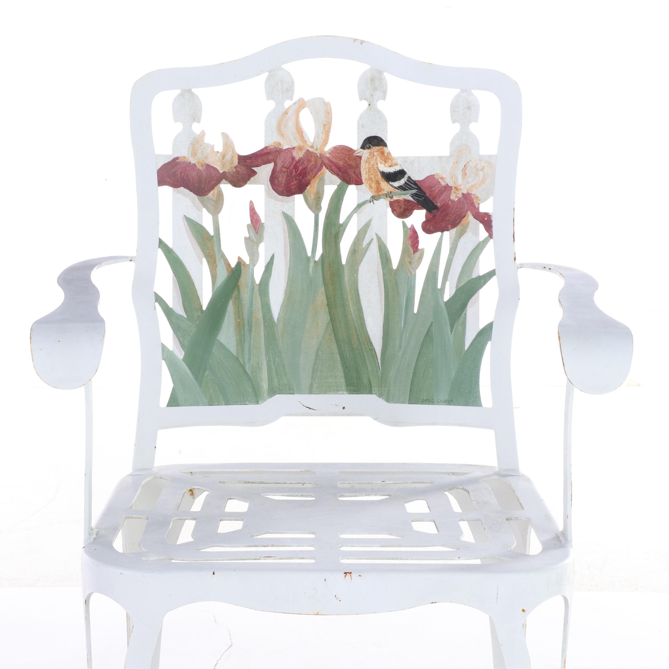 Paint-Decorated Metal Armchair with Floral and Bird Motifs
