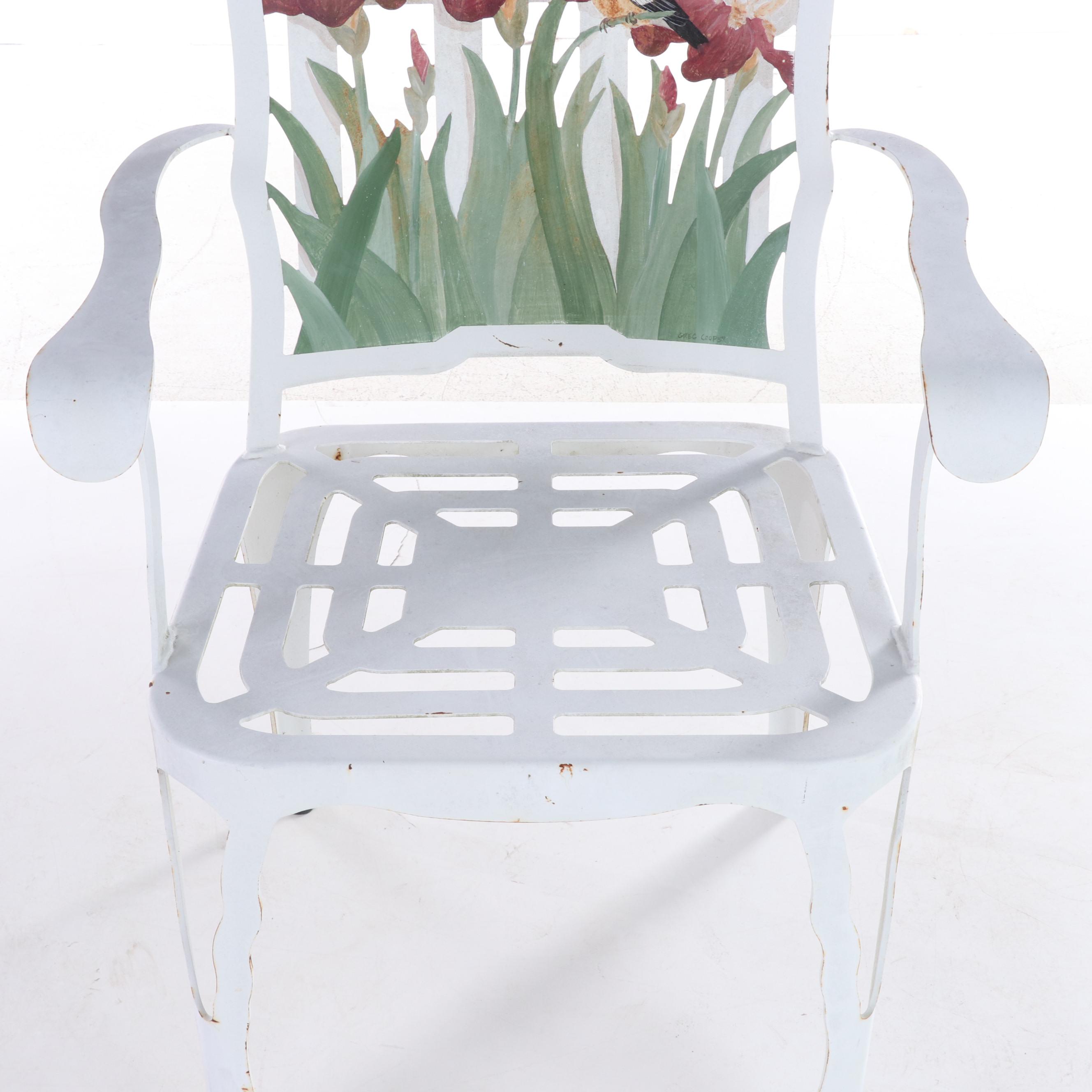 Paint-Decorated Metal Armchair with Floral and Bird Motifs