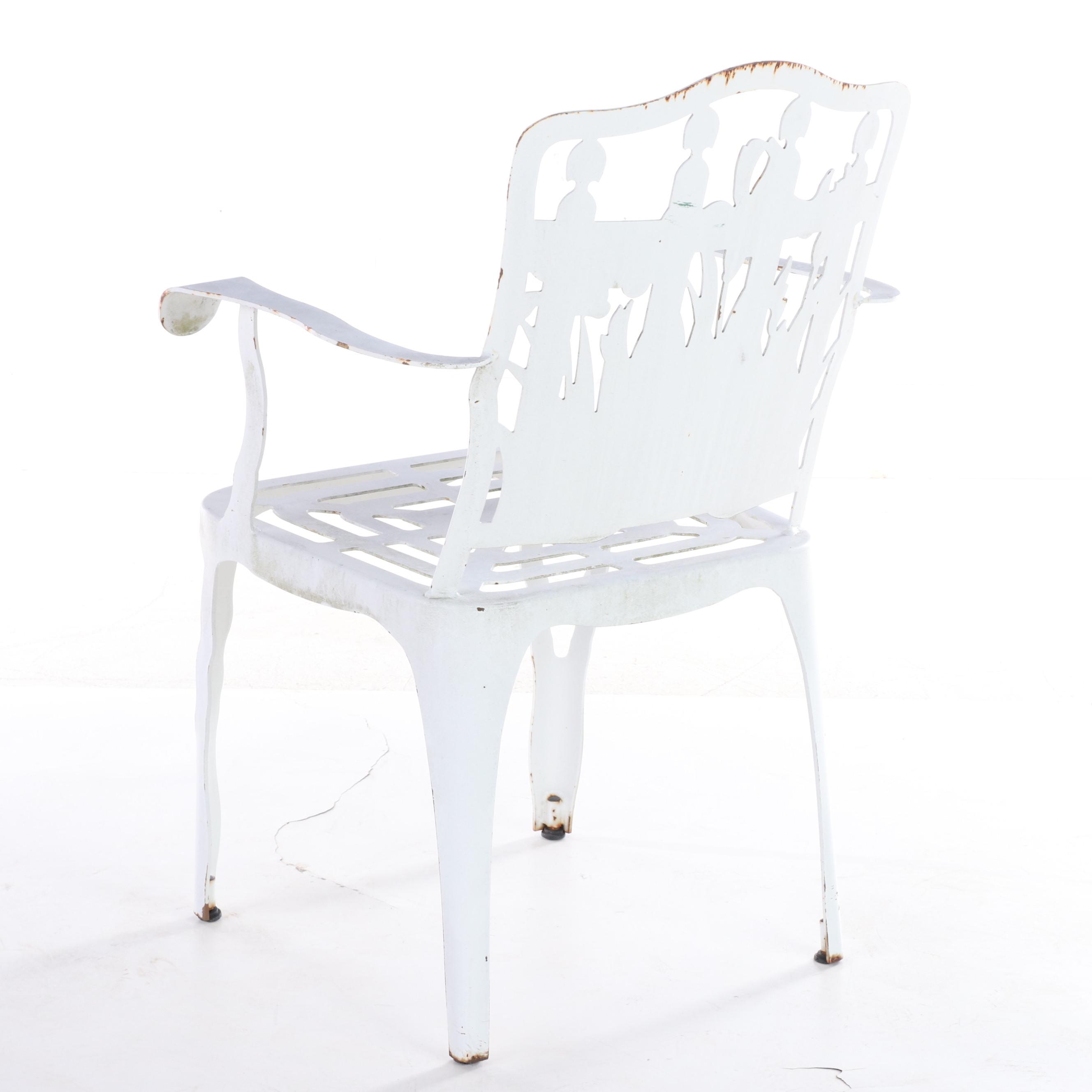 Paint-Decorated Metal Armchair with Floral and Bird Motifs