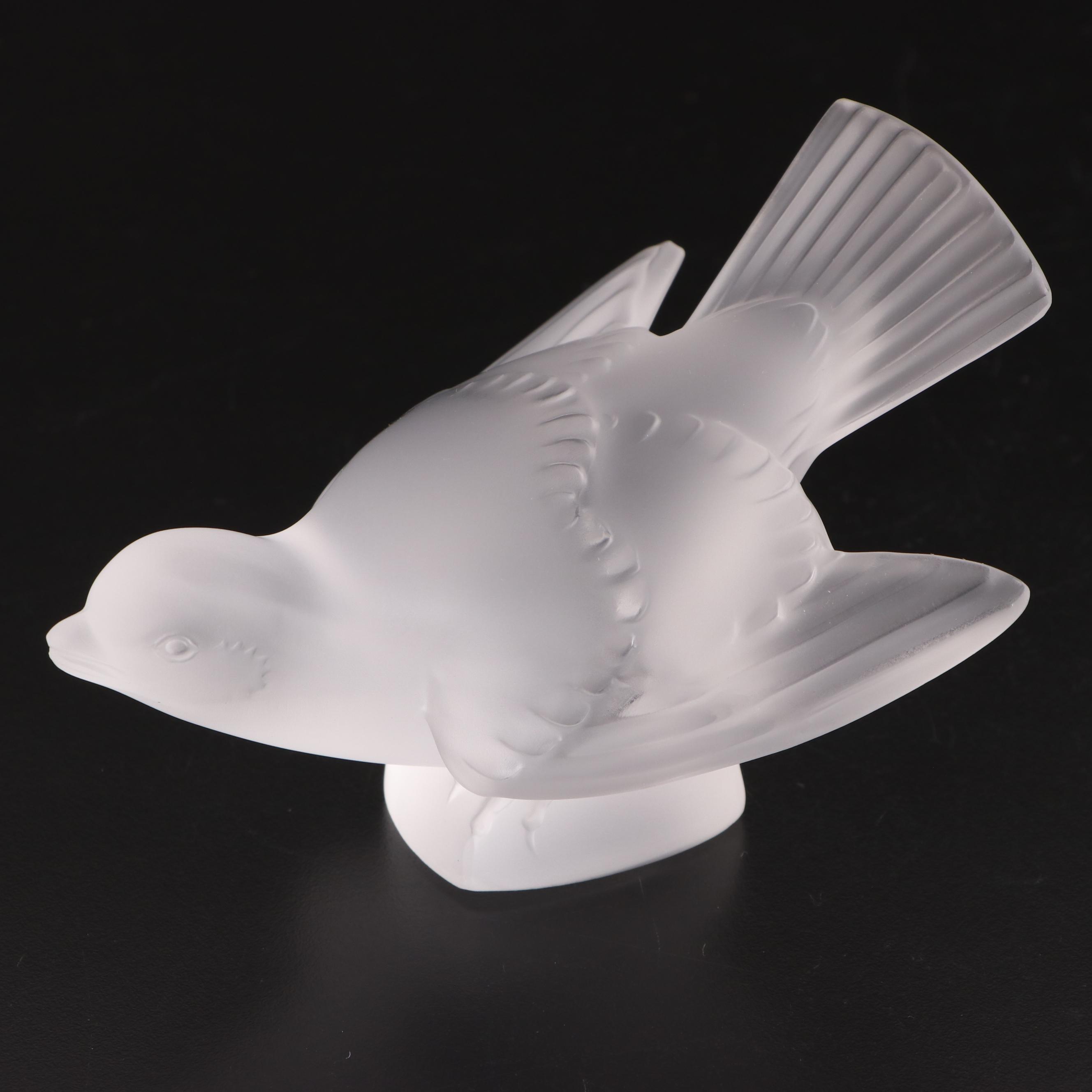 Lalique Sparrow Frosted Crystal Figurines