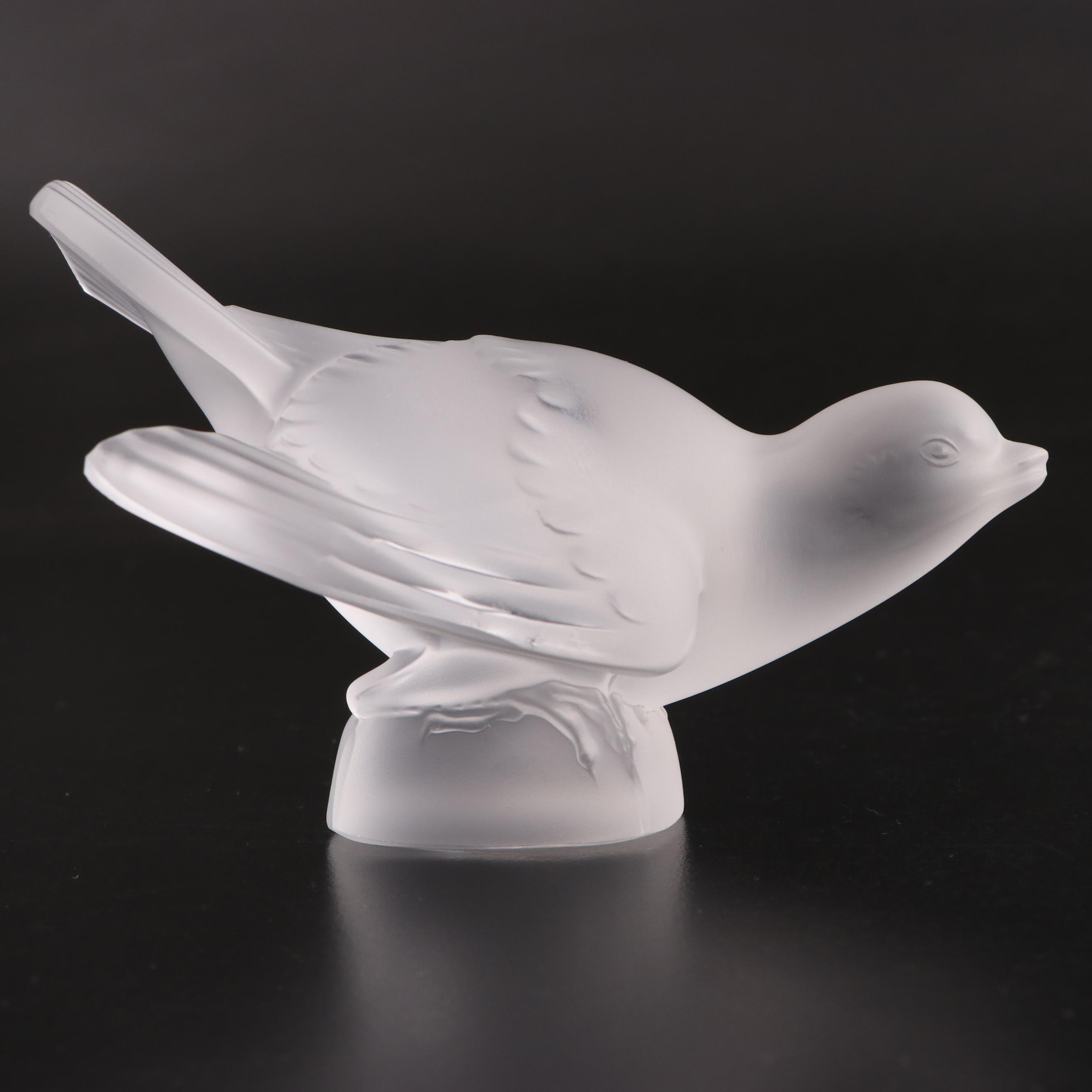 Lalique Sparrow Frosted Crystal Figurines