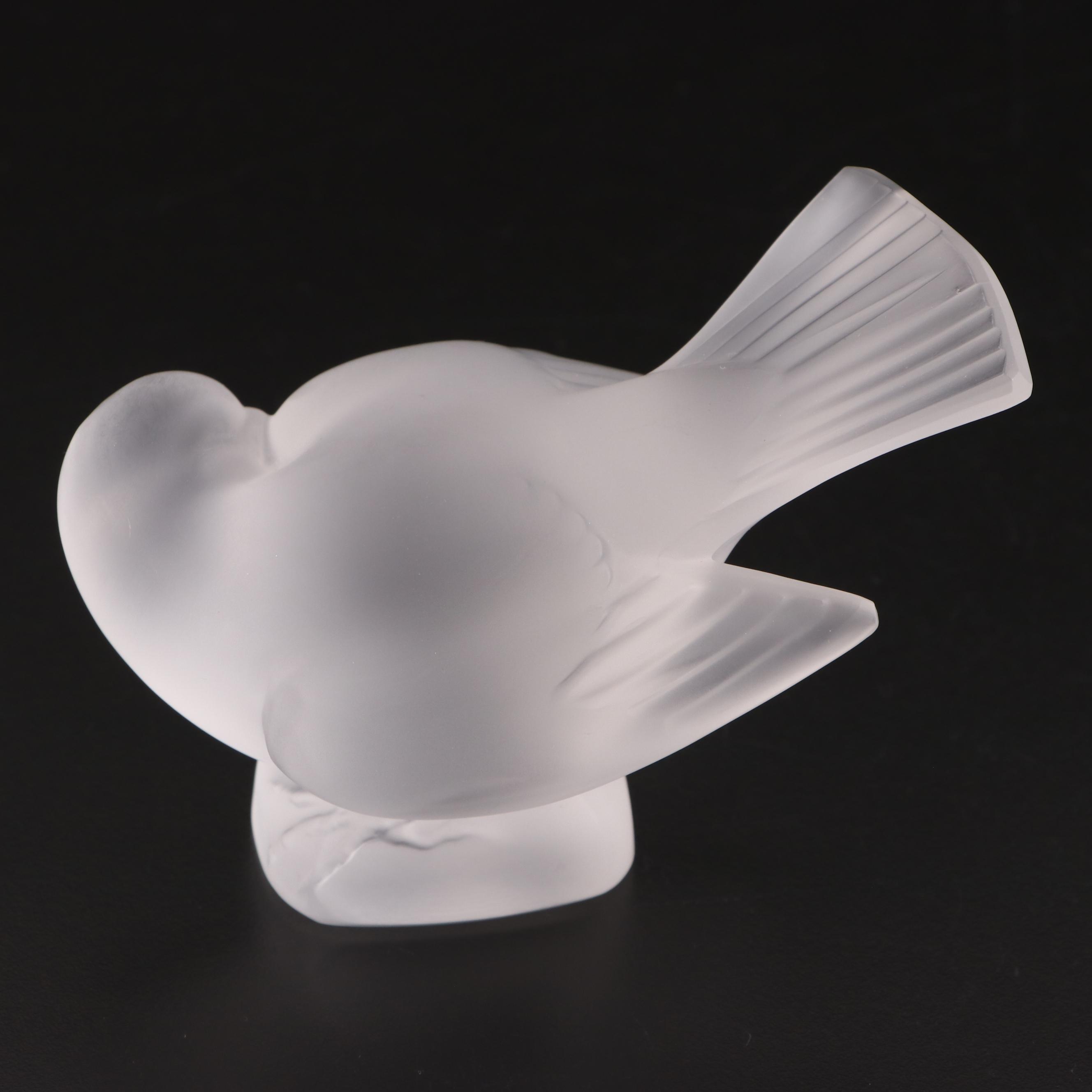 Lalique Sparrow Frosted Crystal Figurines