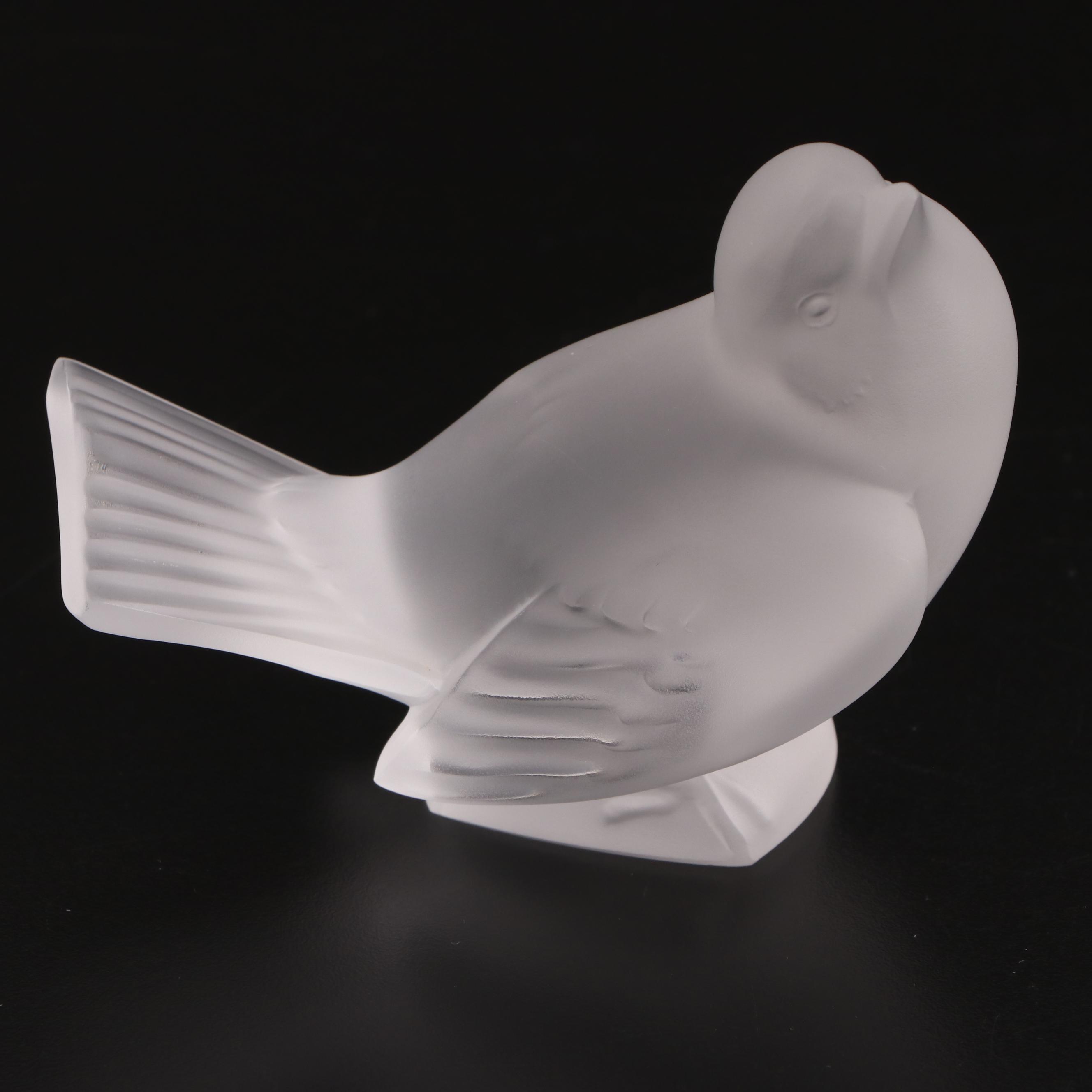 Lalique Sparrow Frosted Crystal Figurines