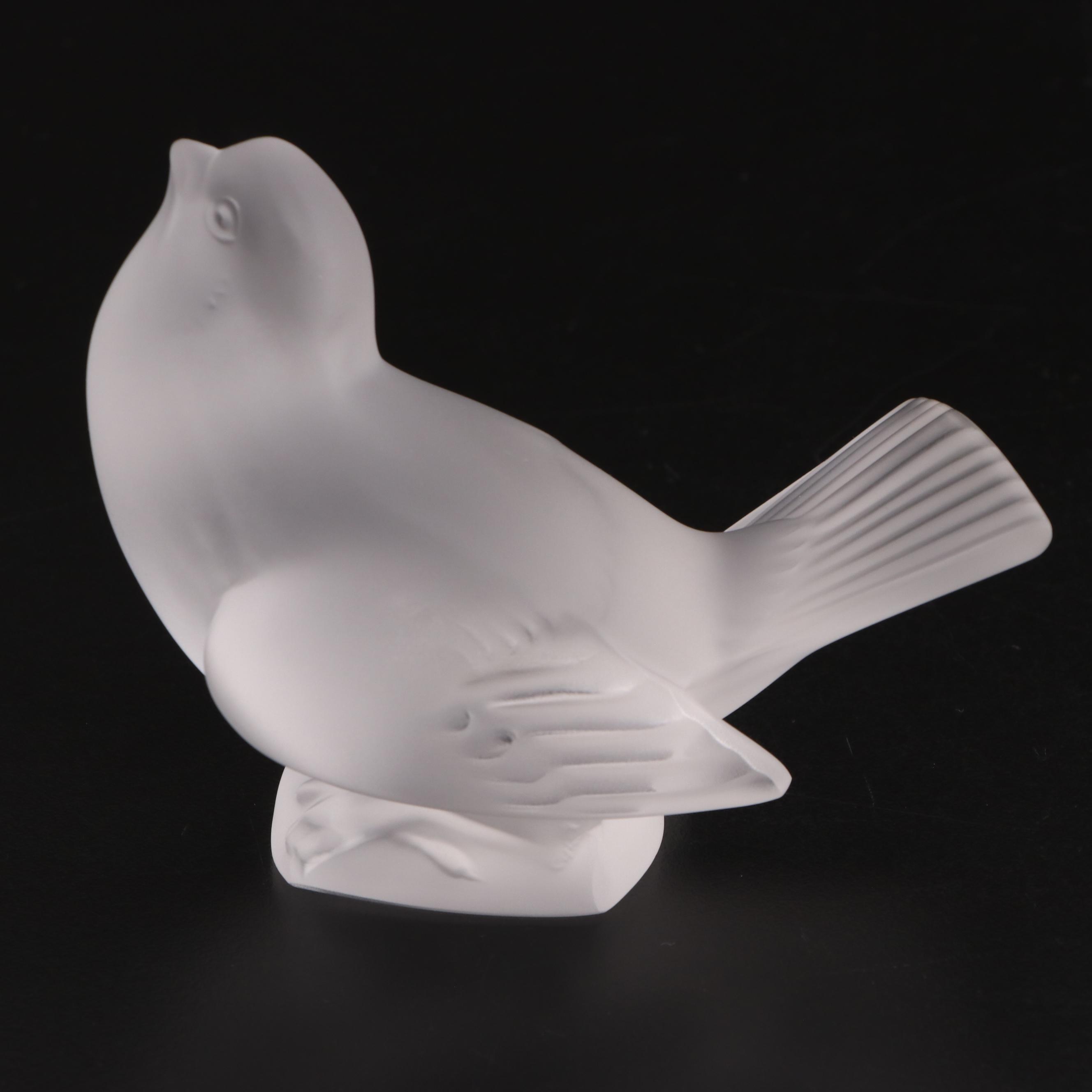 Lalique Sparrow Frosted Crystal Figurines