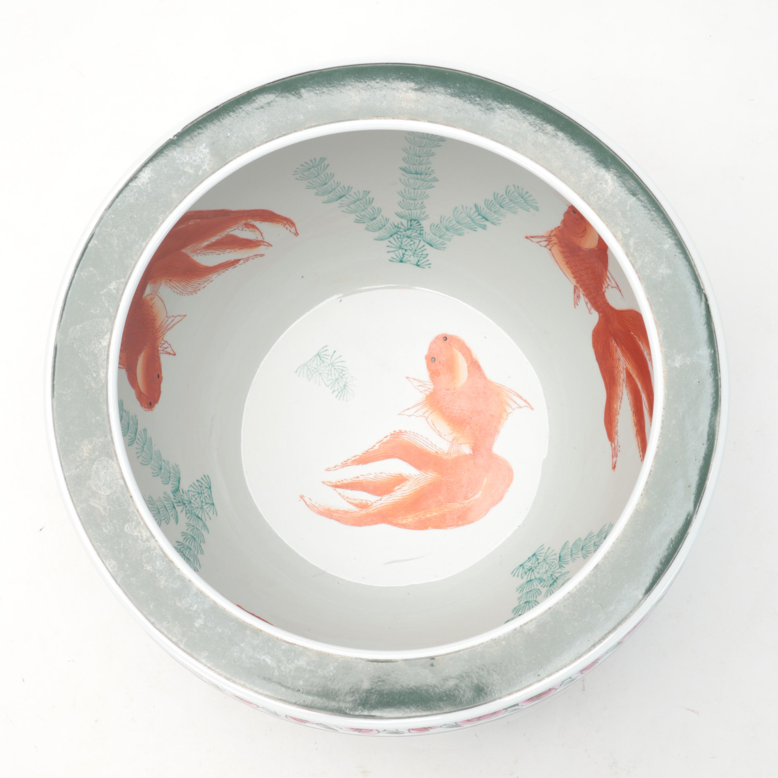 Ceramic Hand Decorated Fish Bowl Jardiniere