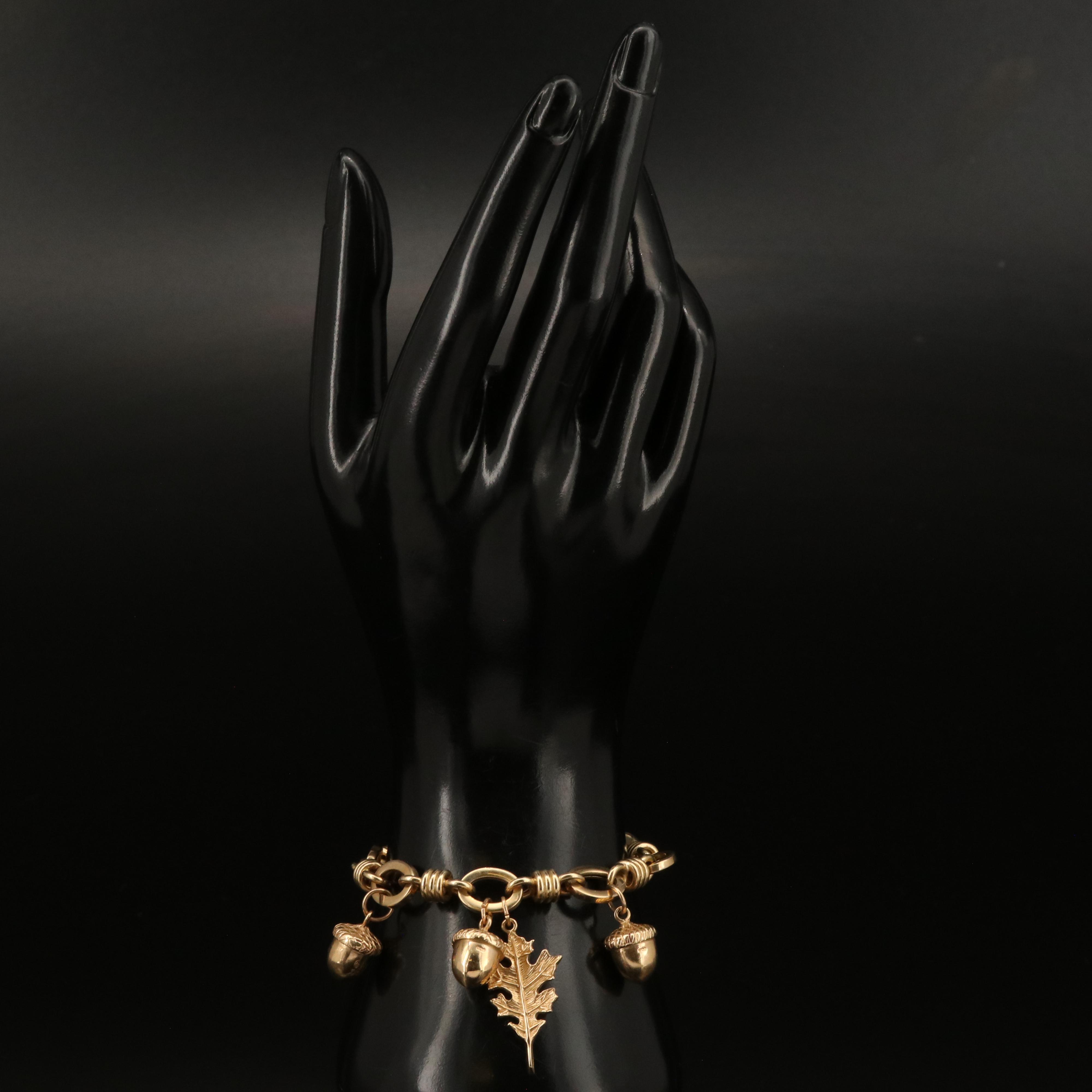 Italian 14K Acorn and Oak Leaf Charm Bracelet