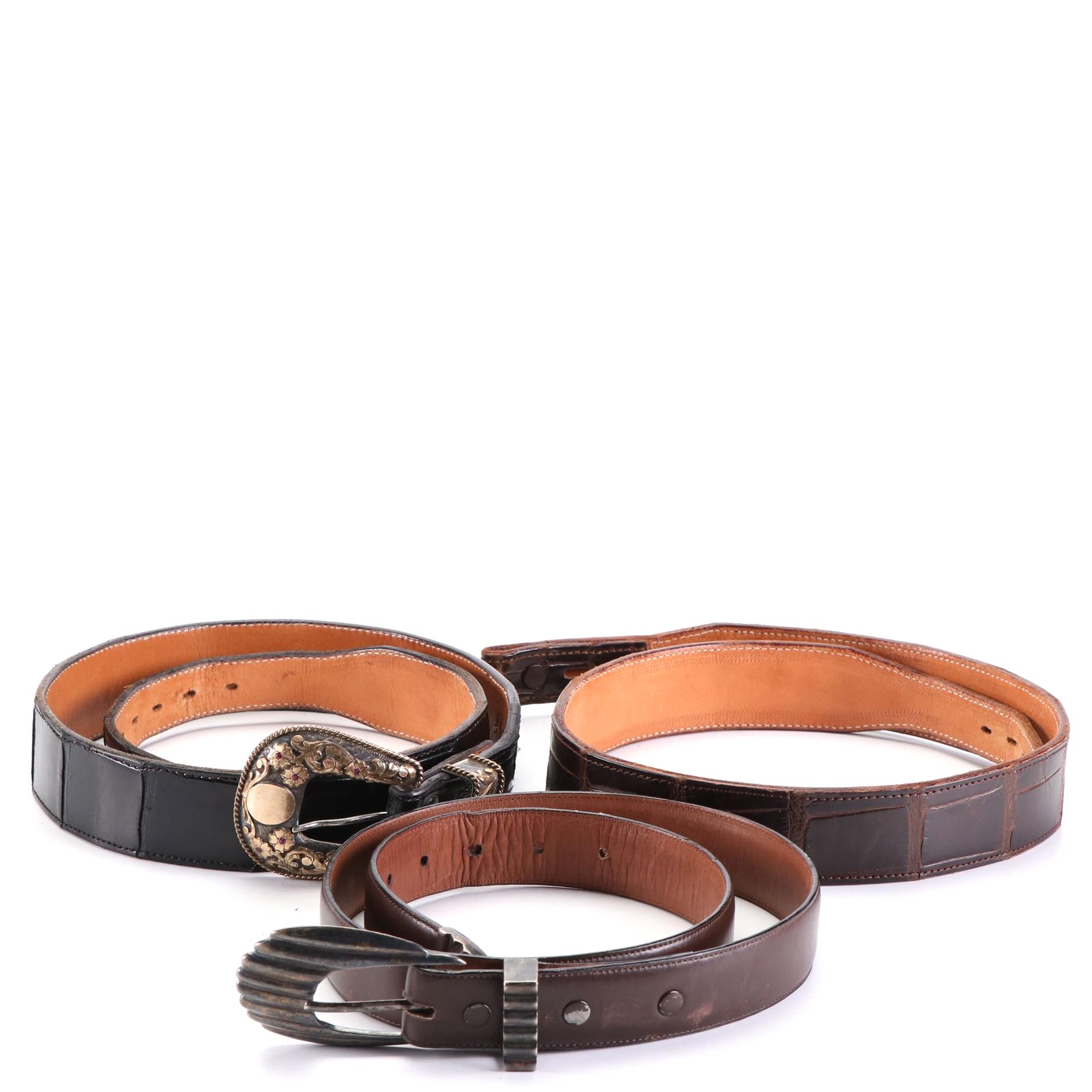 M.L. Leddy's Embossed Leather Belts with Sterling Silver Hardware