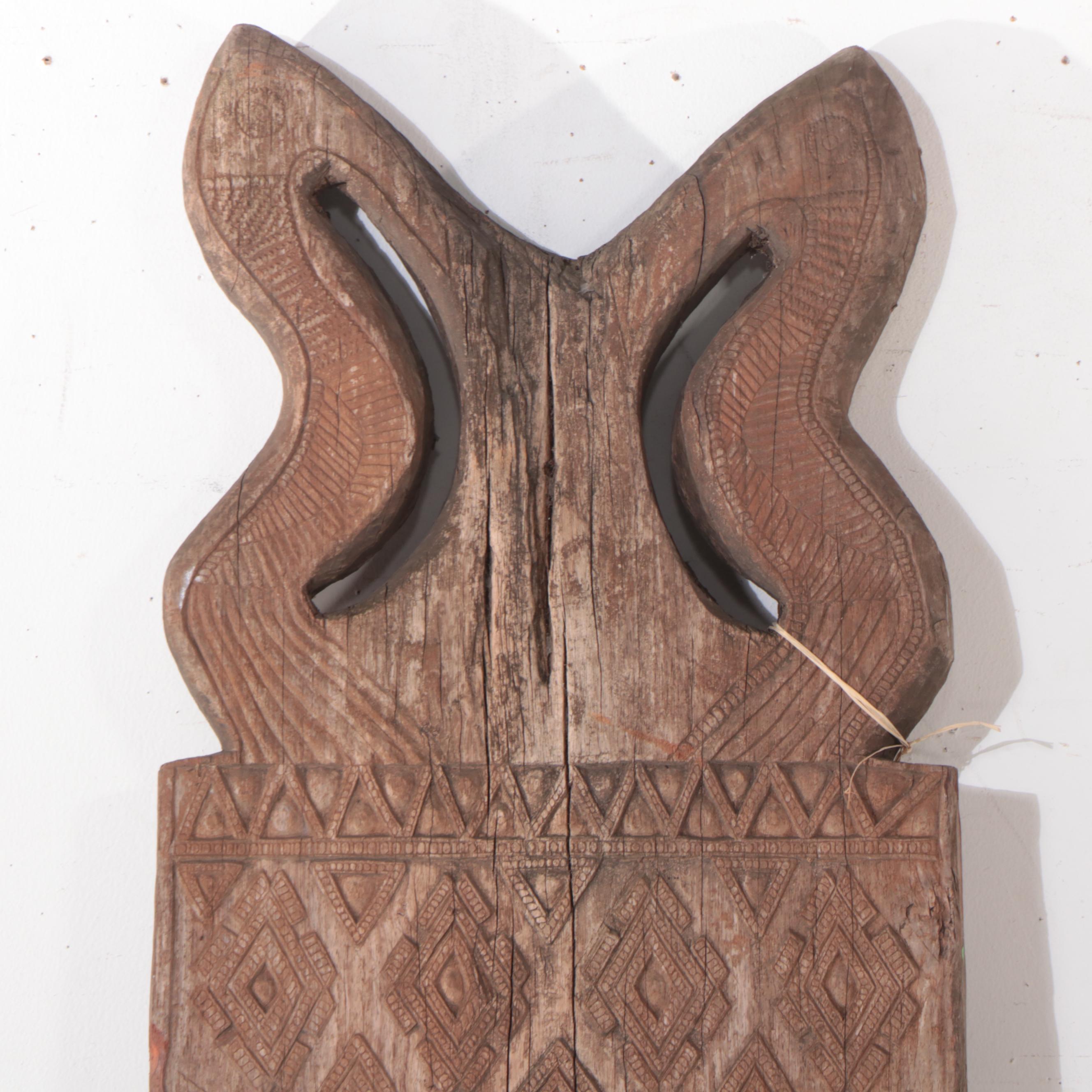 Indonesian Carved Wood Architectural Panel with Double Bird Motif, Early 20th C