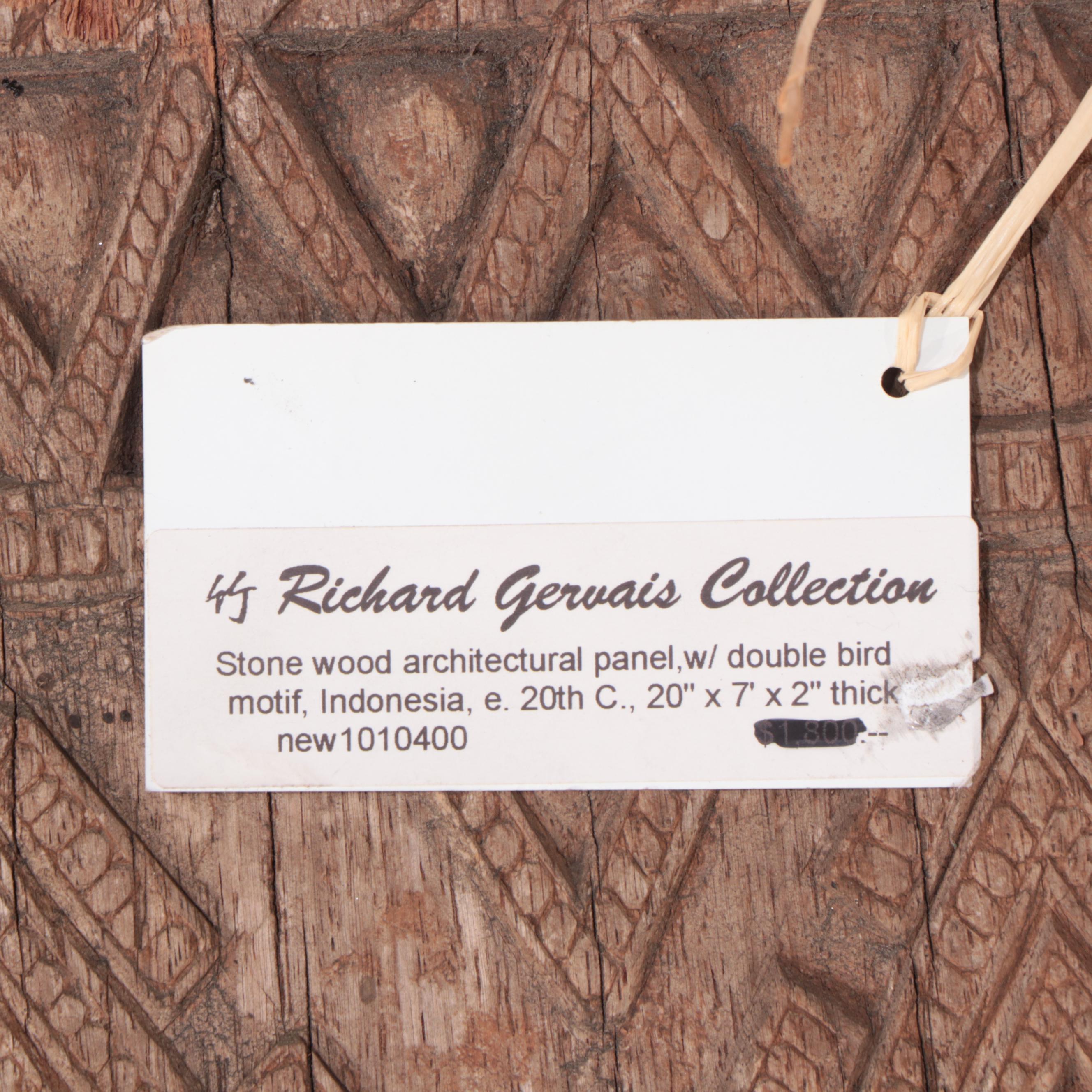 Indonesian Carved Wood Architectural Panel with Double Bird Motif, Early 20th C