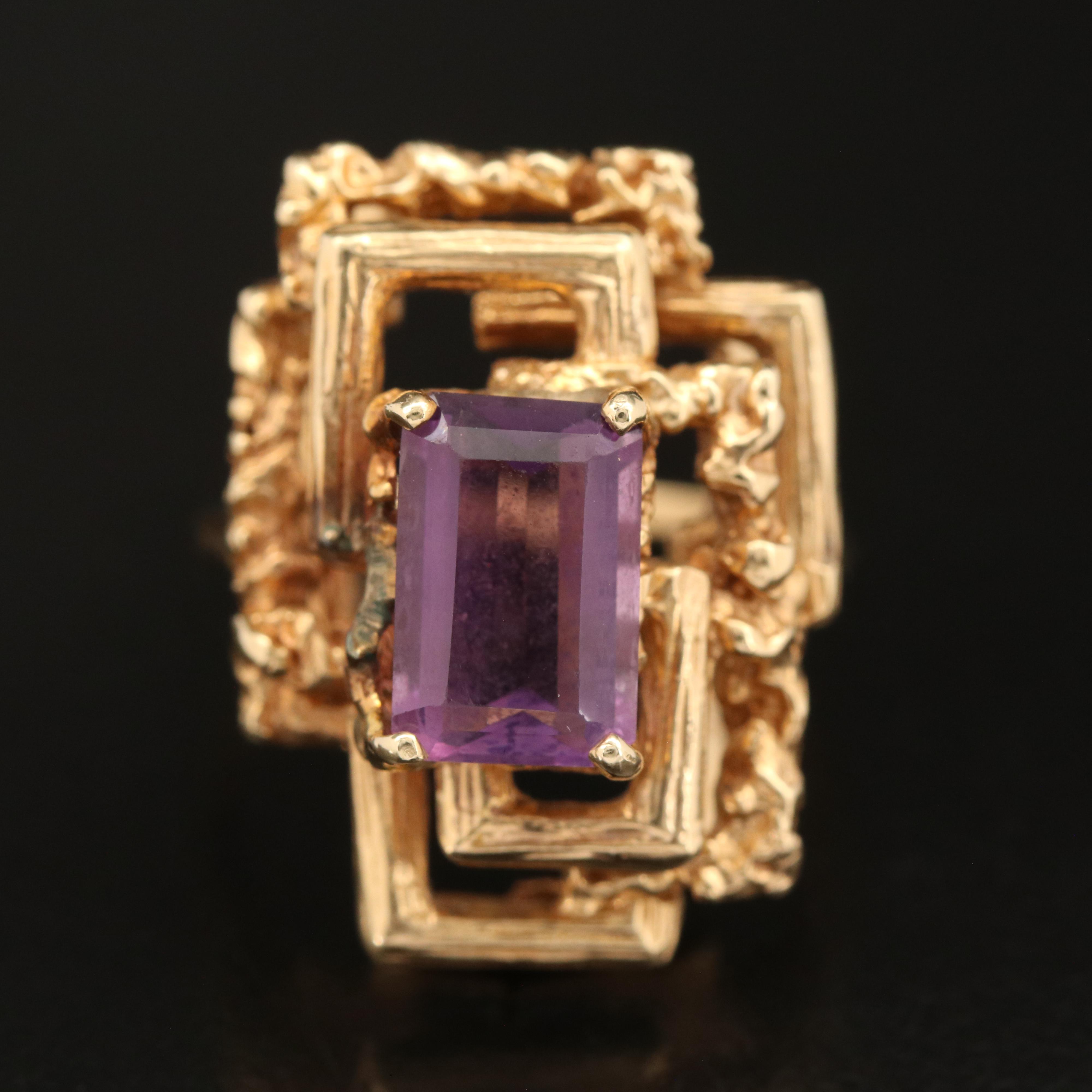 Vintage 14K Amethyst Geometric Ring