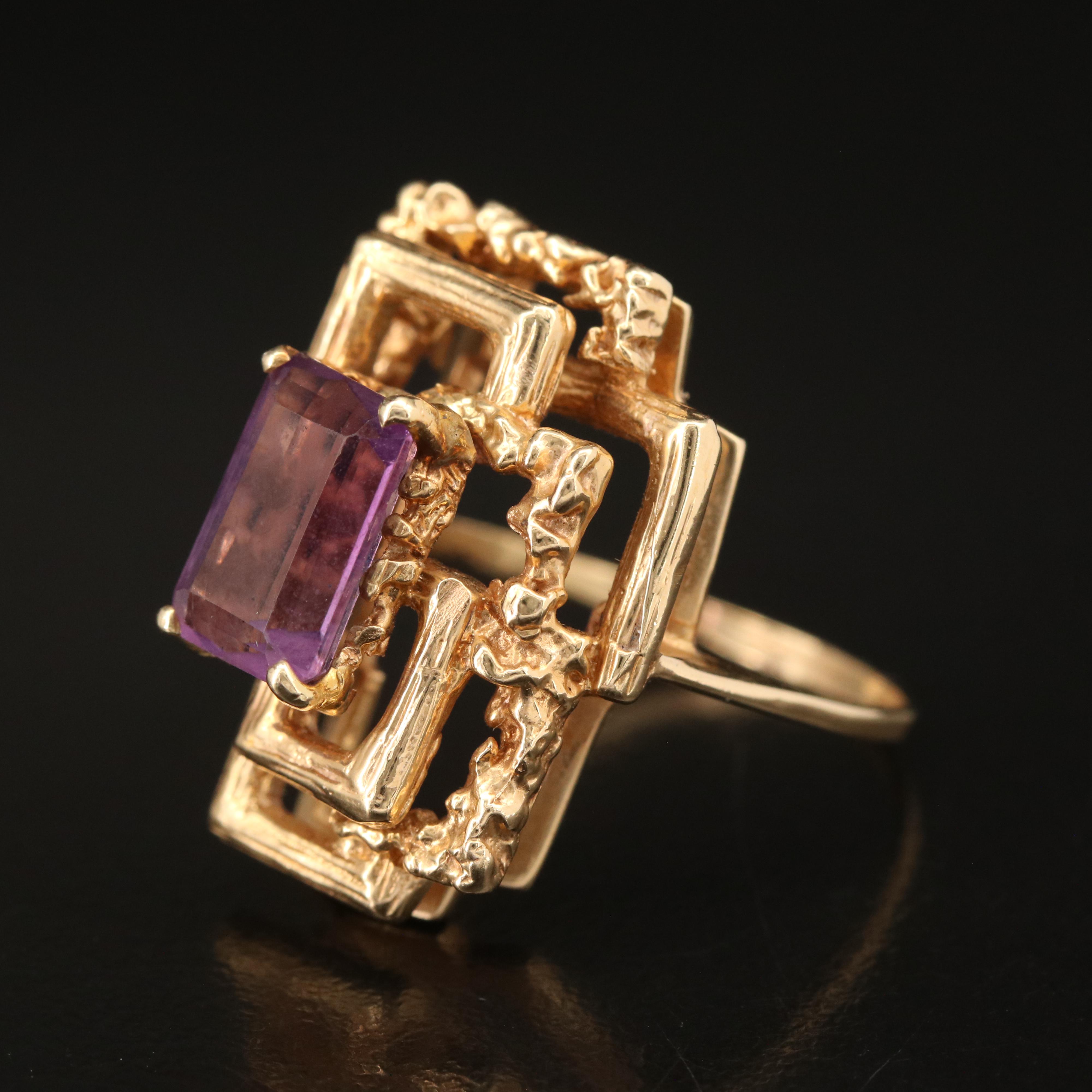 Vintage 14K Amethyst Geometric Ring