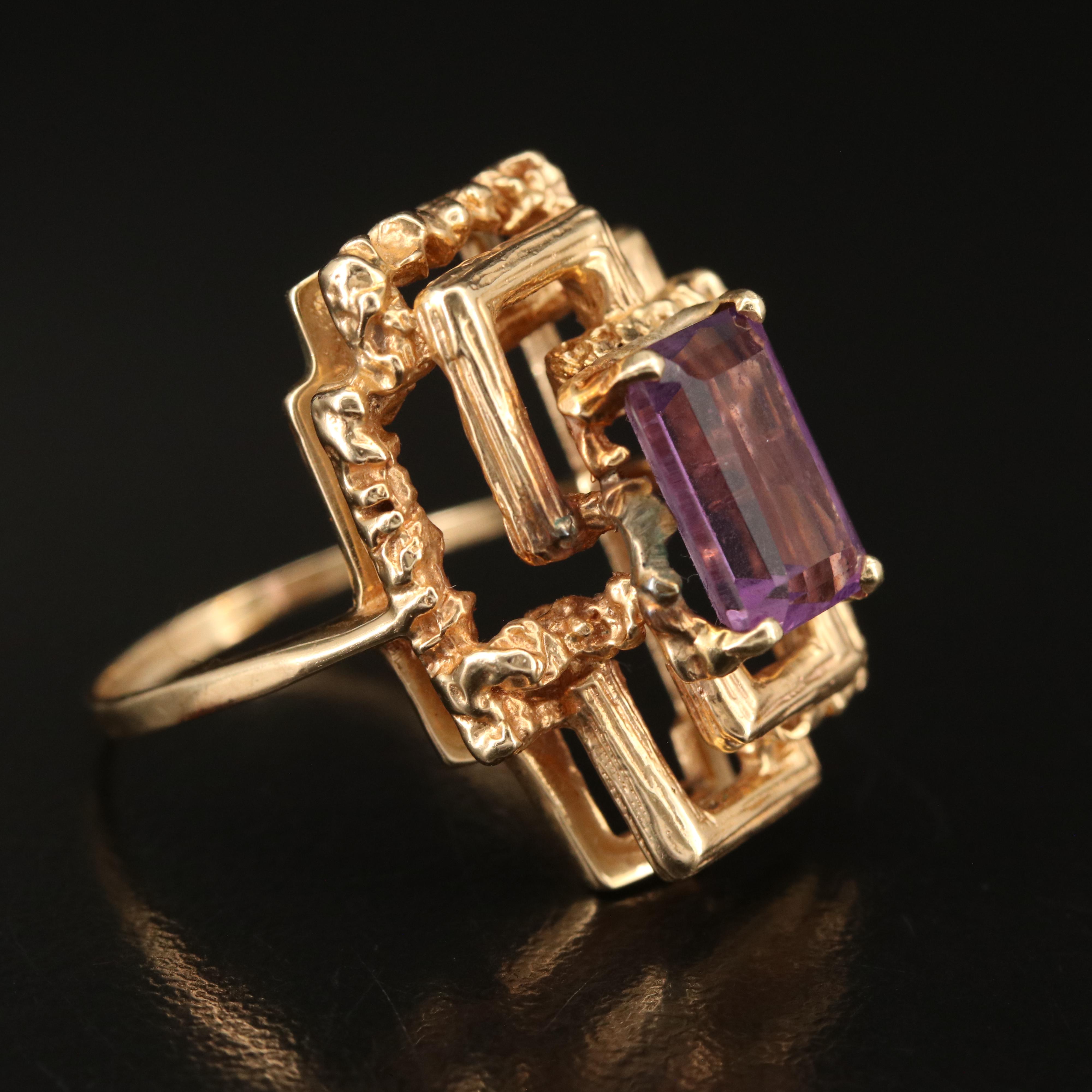 Vintage 14K Amethyst Geometric Ring