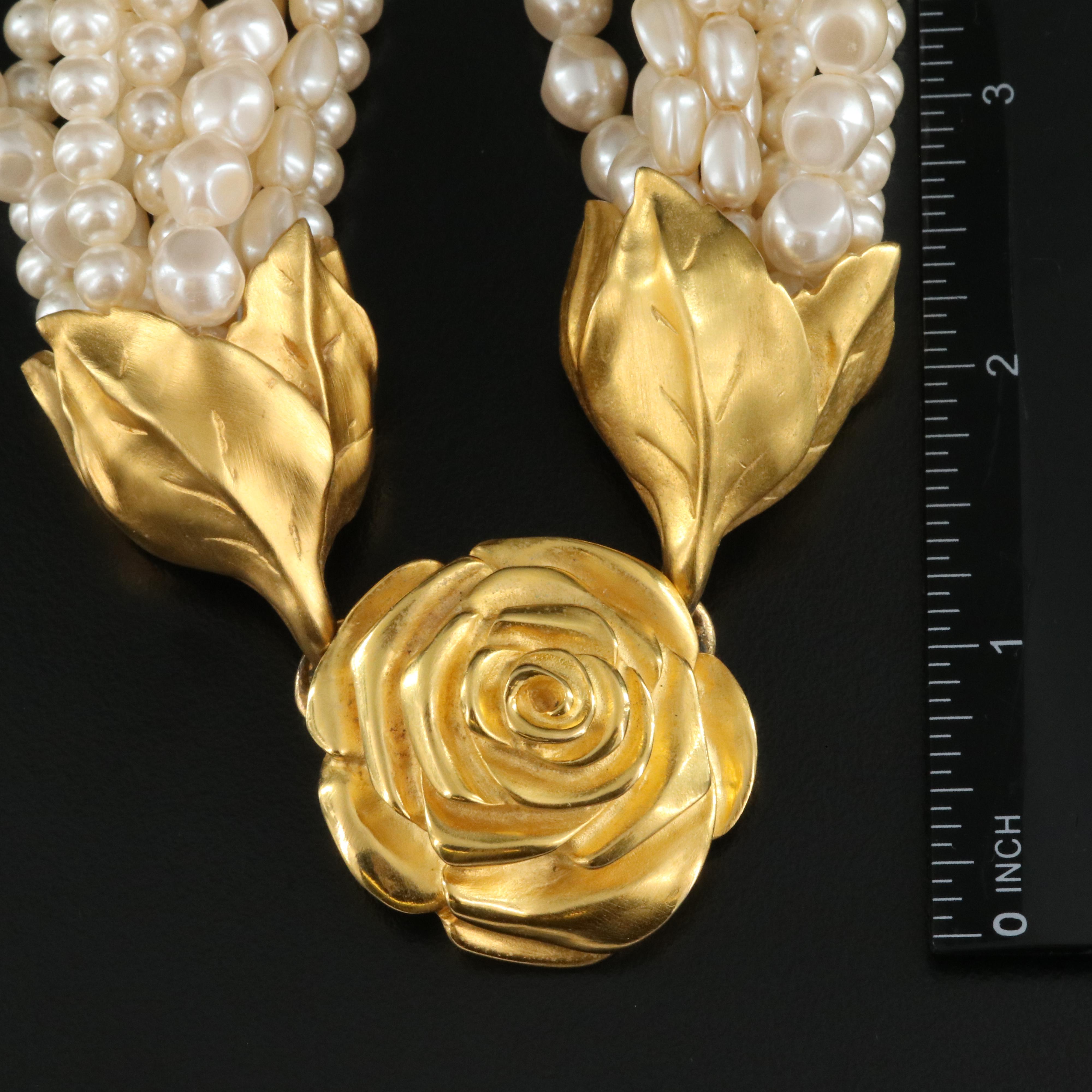 Givenchy Multi-Strand Faux Pearl Necklace with Rose Clasp