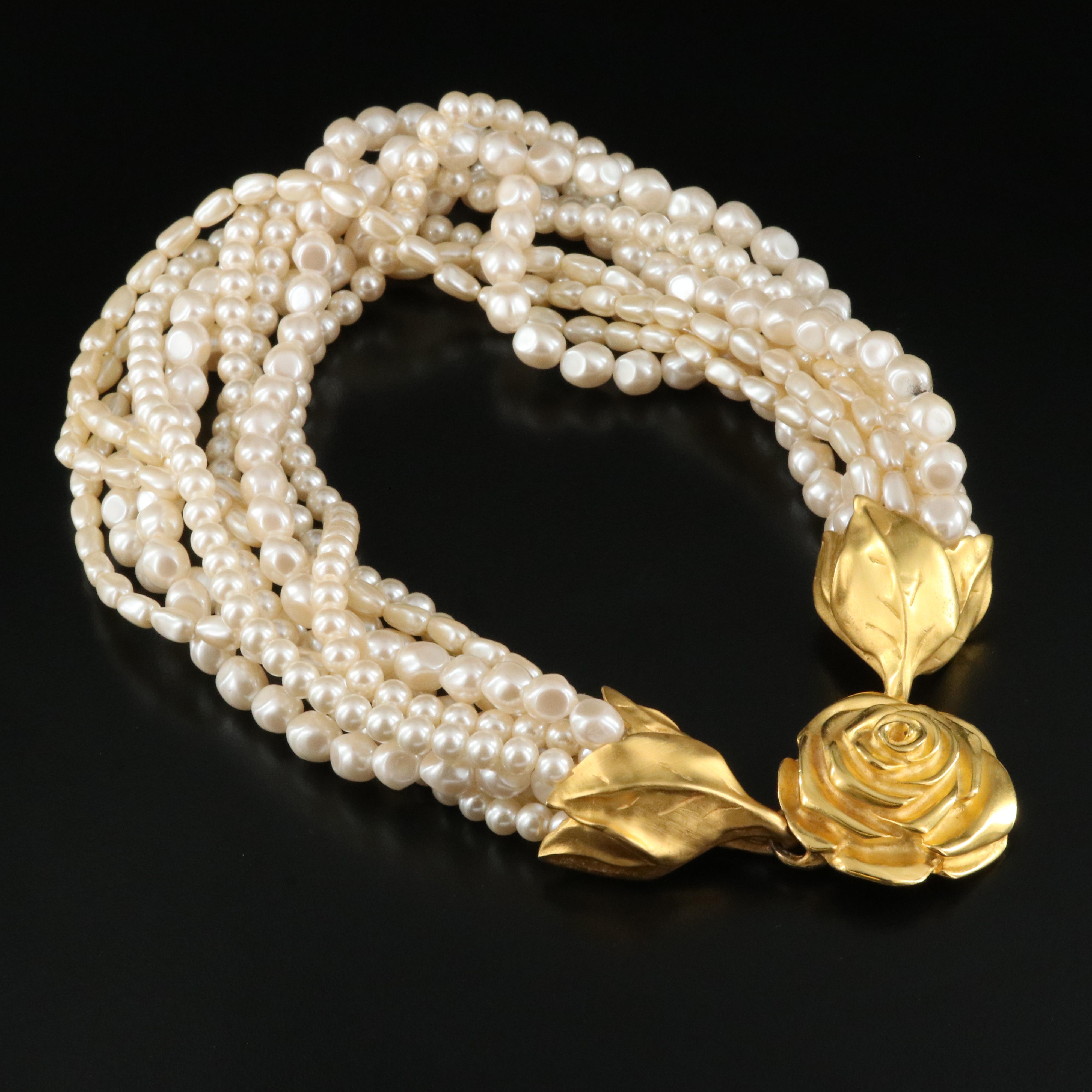 Givenchy Multi-Strand Faux Pearl Necklace with Rose Clasp