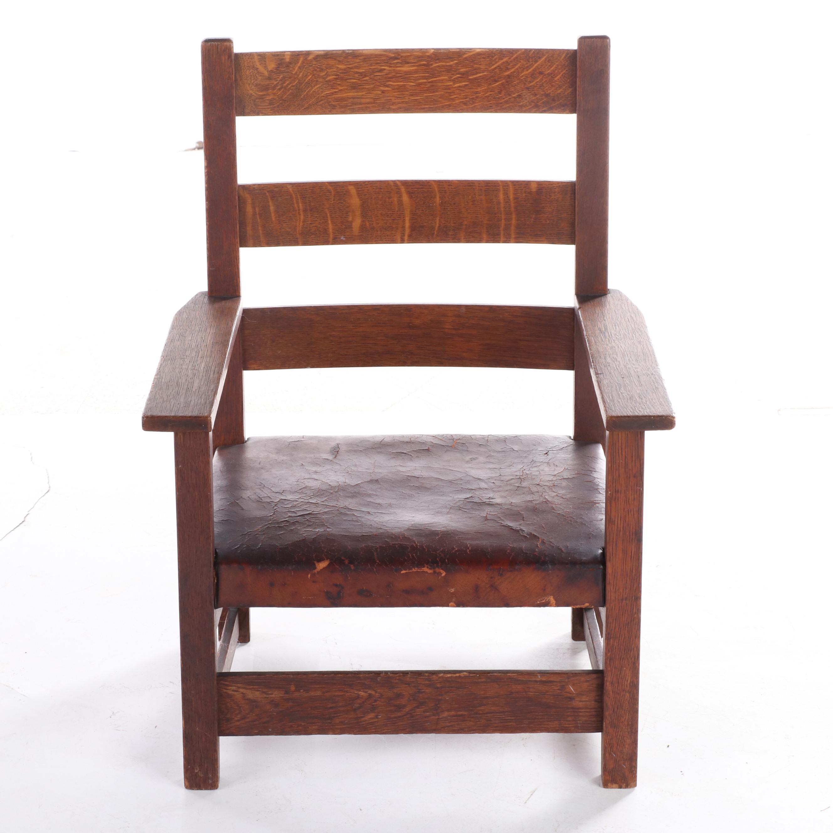 Gustav Stickley Arts and Crafts Oak Child's Armchair, Early 20th Century