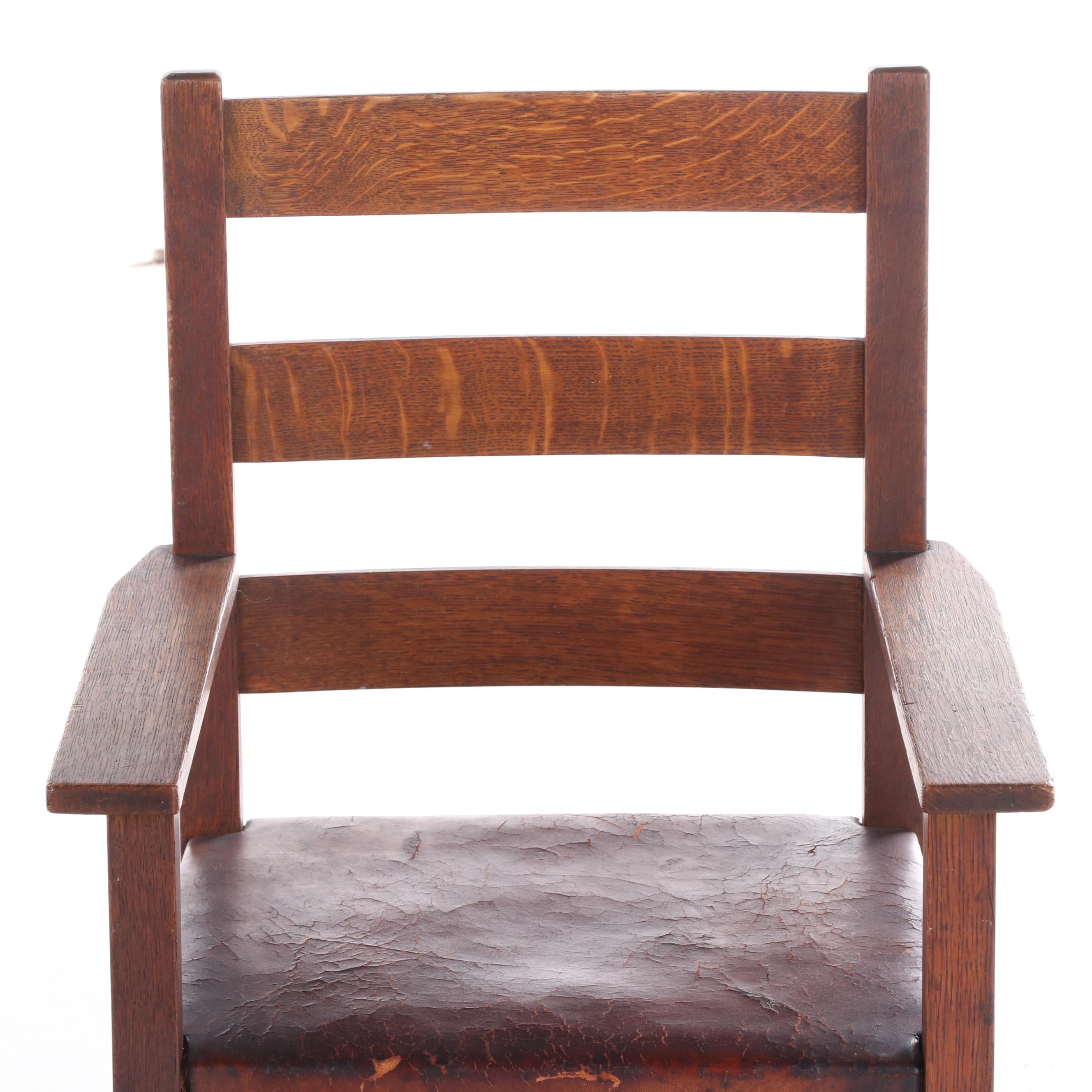 Gustav Stickley Arts and Crafts Oak Child's Armchair, Early 20th Century