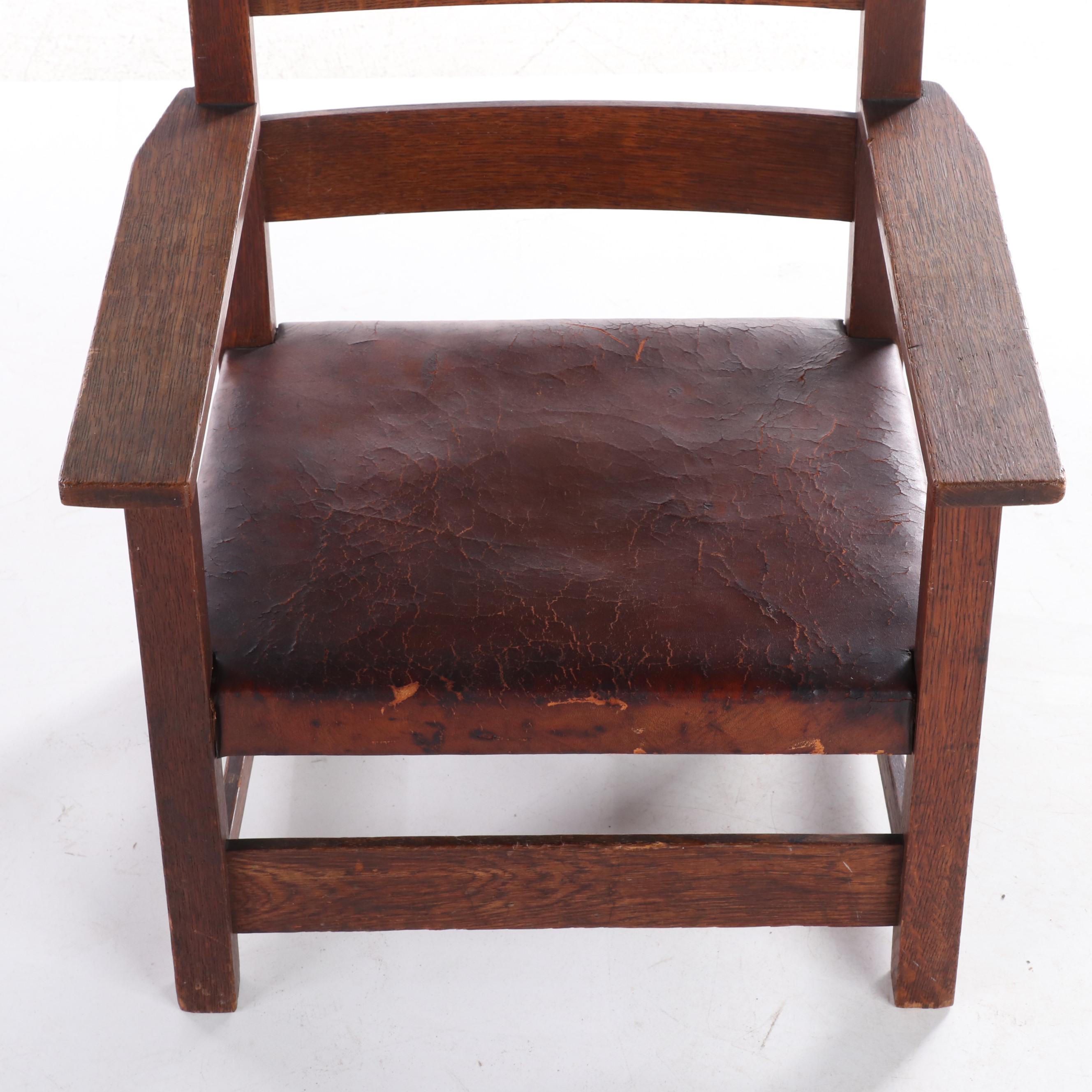 Gustav Stickley Arts and Crafts Oak Child's Armchair, Early 20th Century