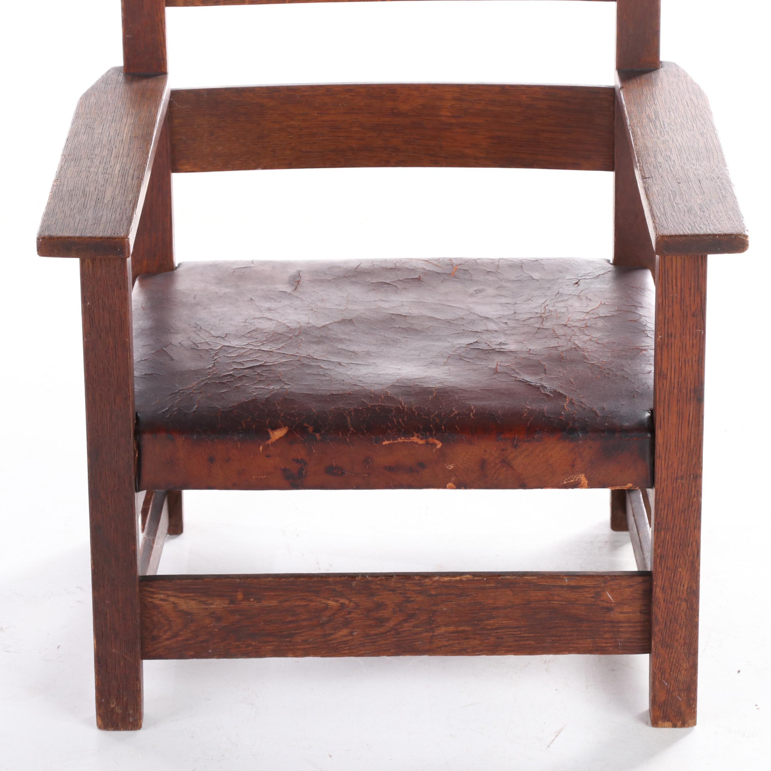 Gustav Stickley Arts and Crafts Oak Child's Armchair, Early 20th Century