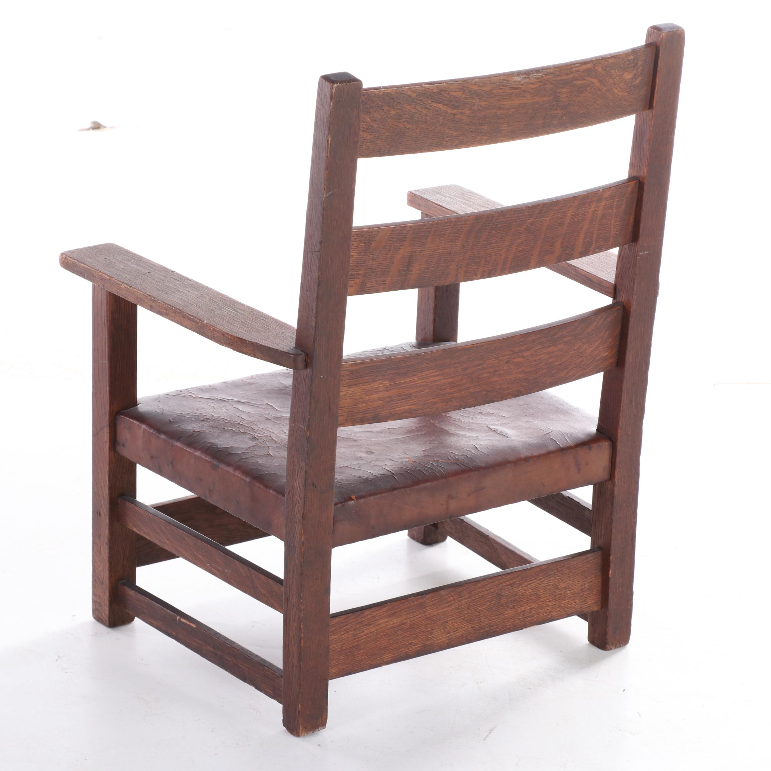 Gustav Stickley Arts and Crafts Oak Child's Armchair, Early 20th Century