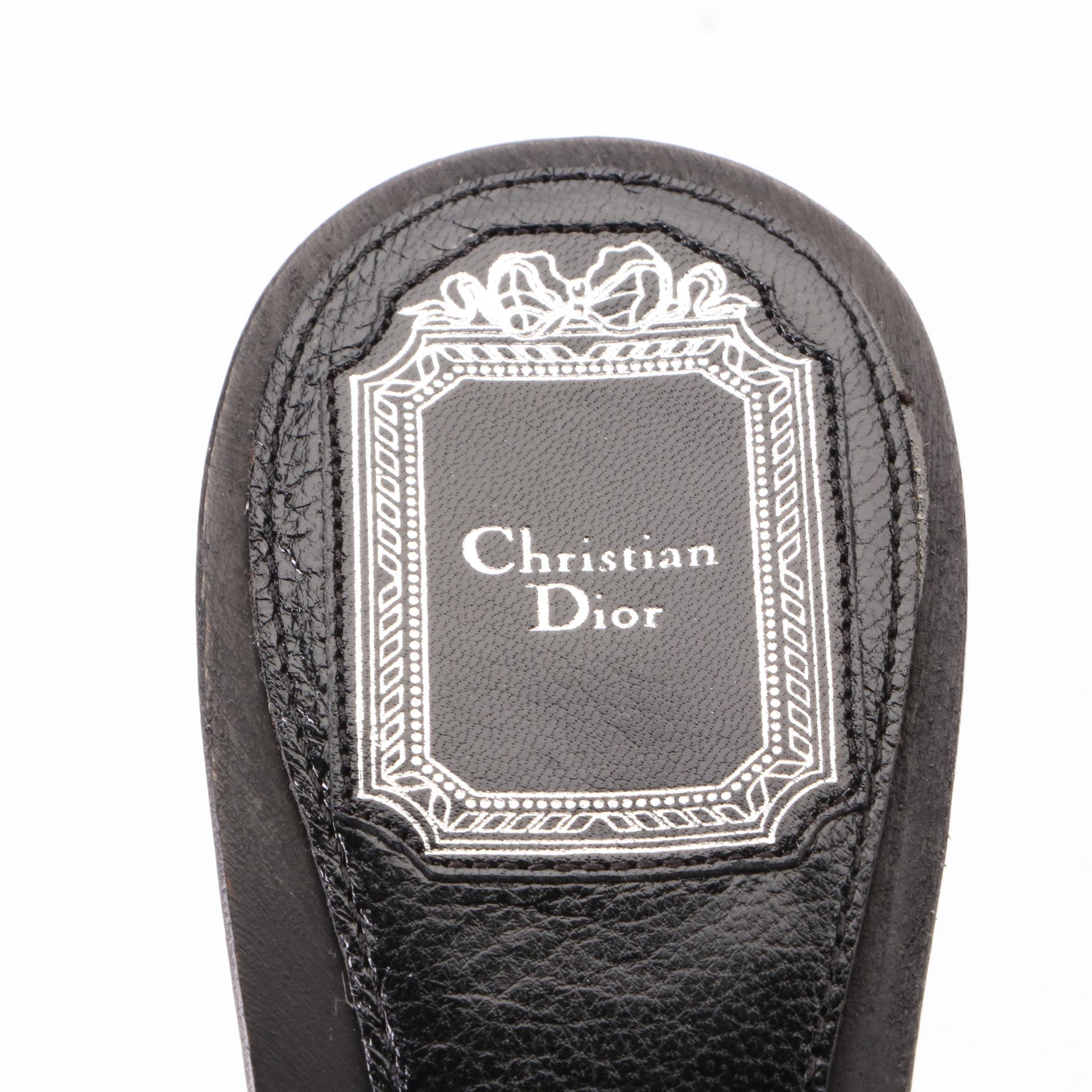 Christian Dior 90mm Mules in Black Cannage Quilted Lambskin/Patent Leather w/Box