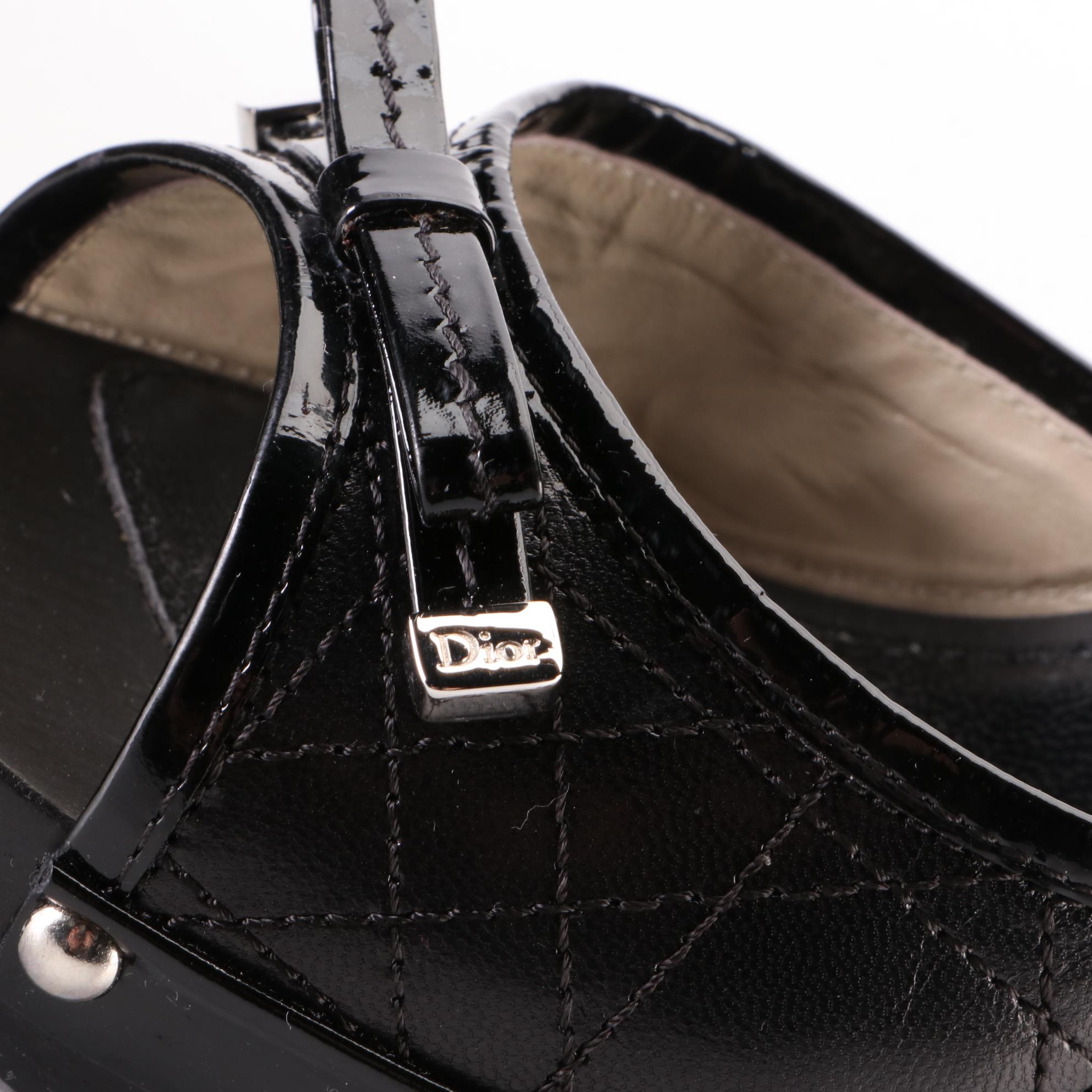 Christian Dior 90mm Mules in Black Cannage Quilted Lambskin/Patent Leather w/Box