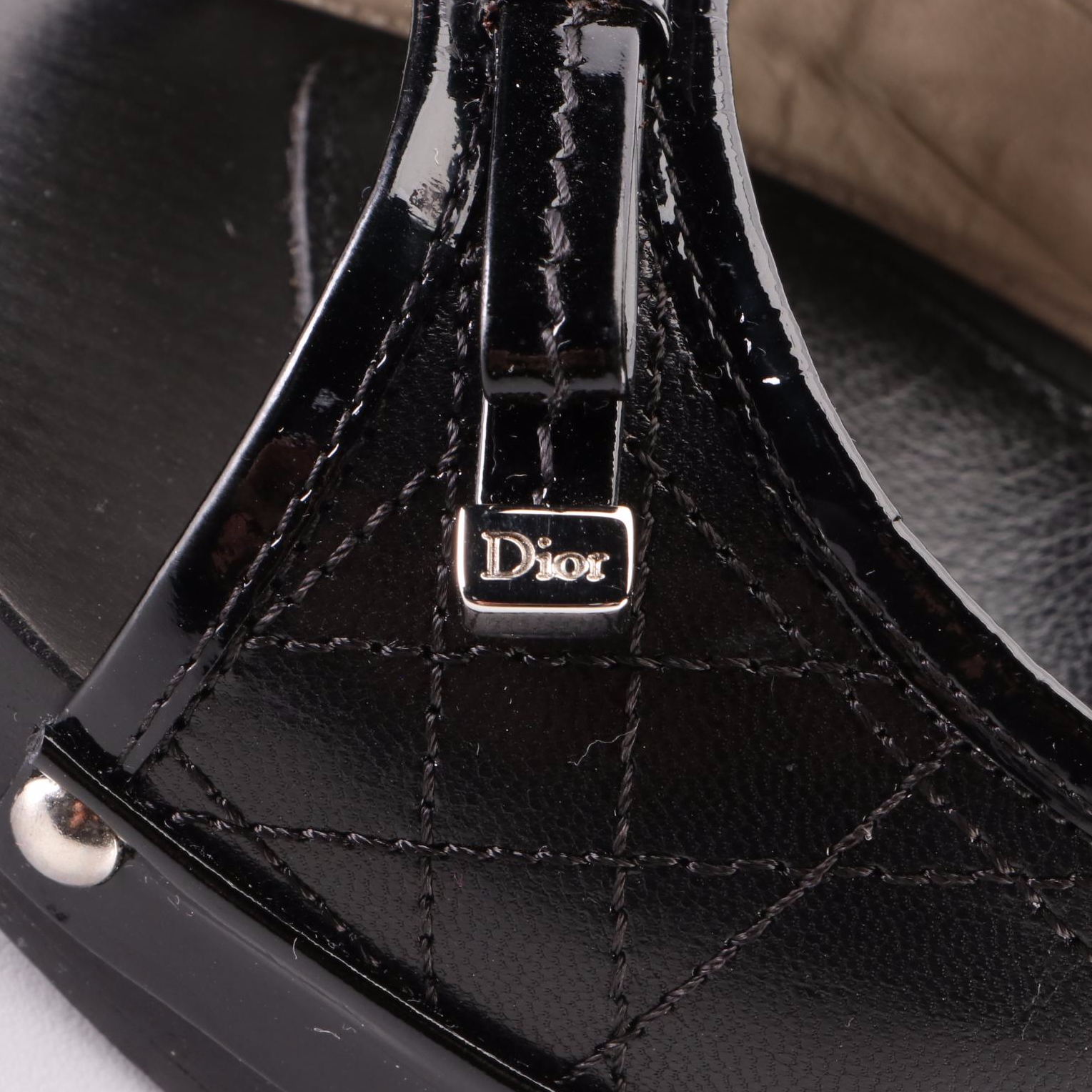 Christian Dior 90mm Mules in Black Cannage Quilted Lambskin/Patent Leather w/Box