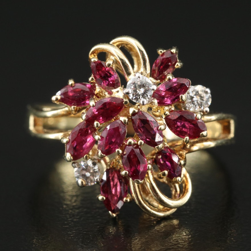 14K 0.19 CTW Diamond and Ruby Cluster Ring