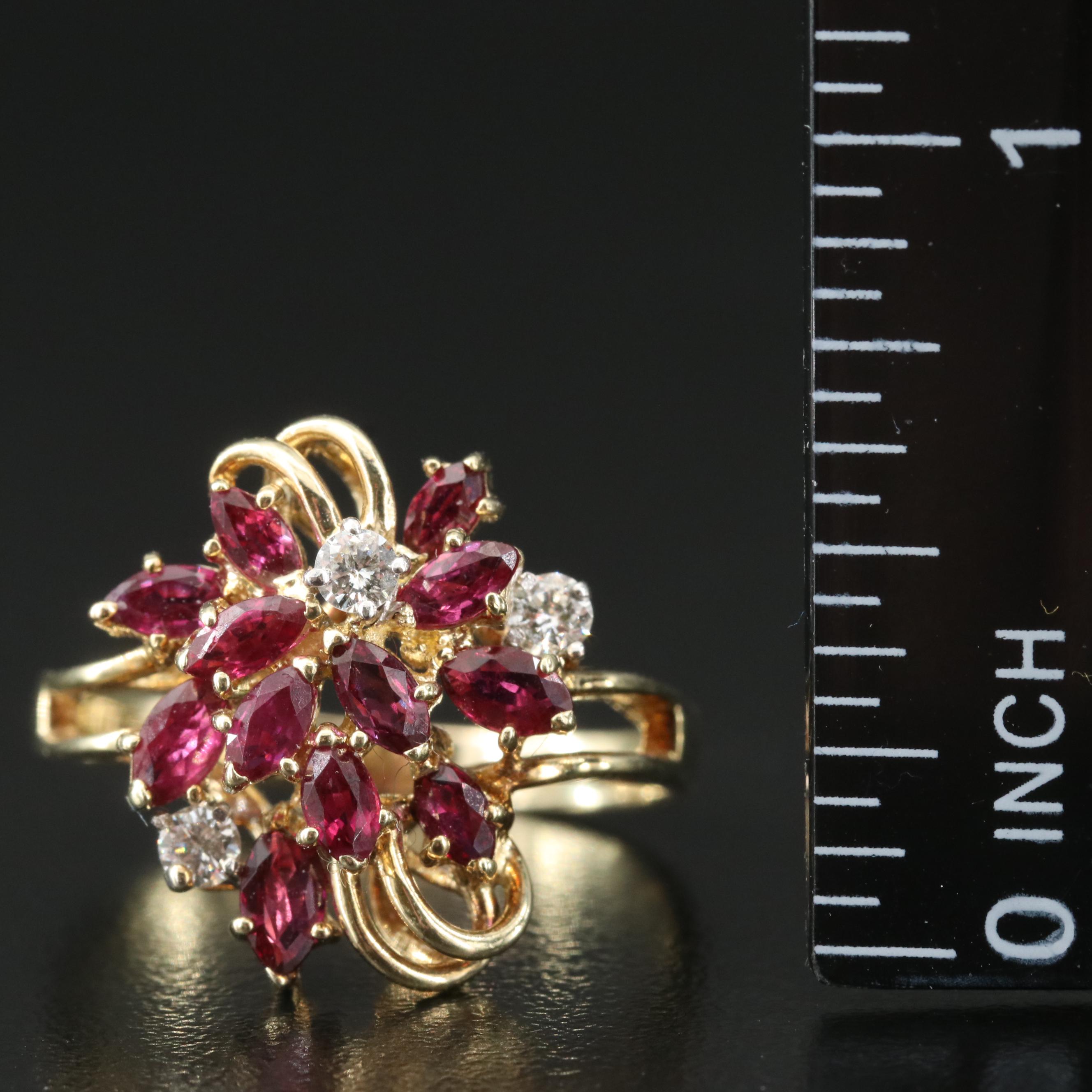 14K 0.19 CTW Diamond and Ruby Cluster Ring