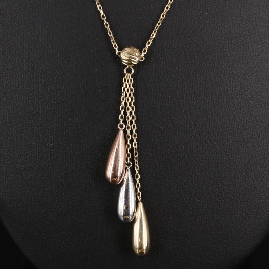 14K Necklace with Tri-Color Gold Drops