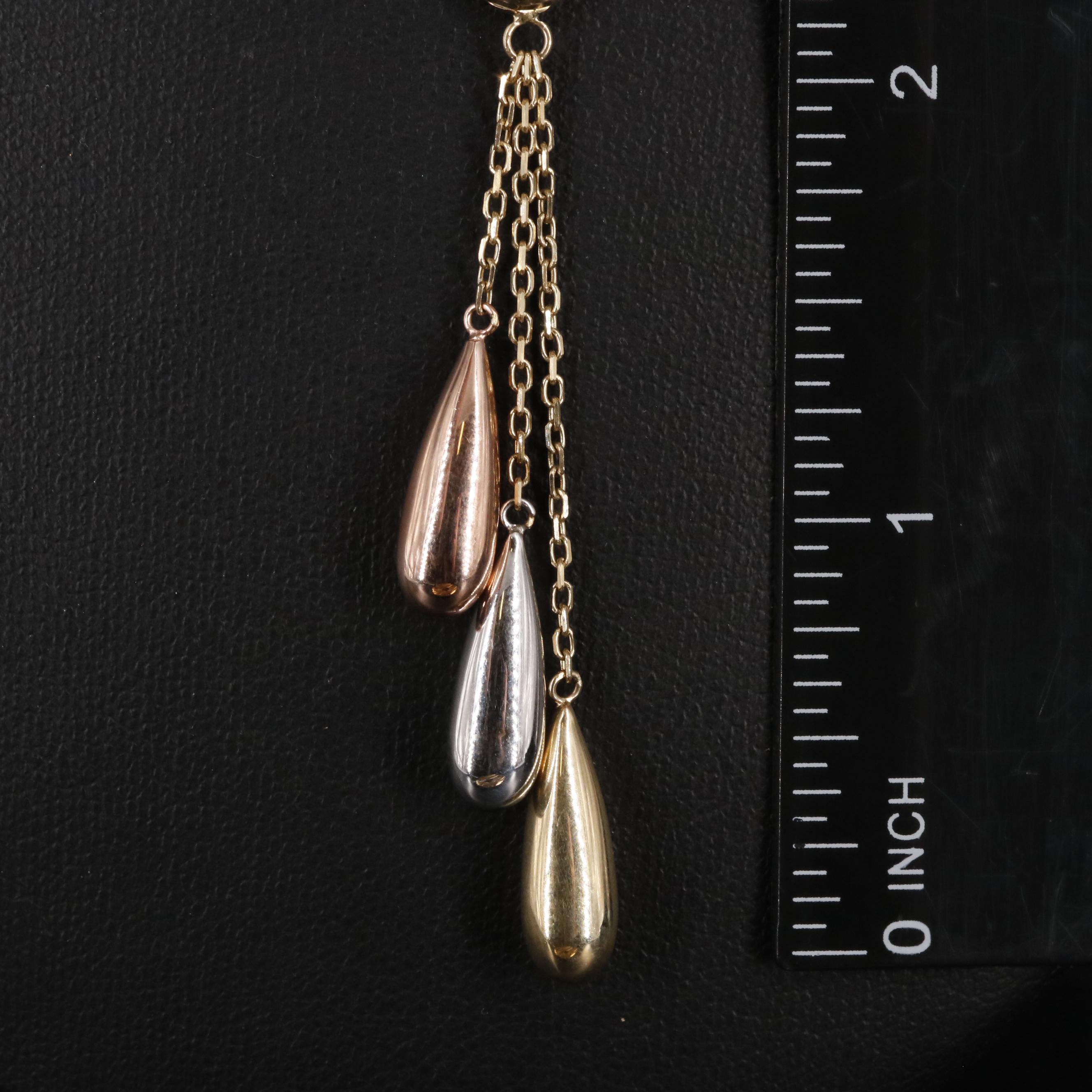 14K Necklace with Tri-Color Gold Drops